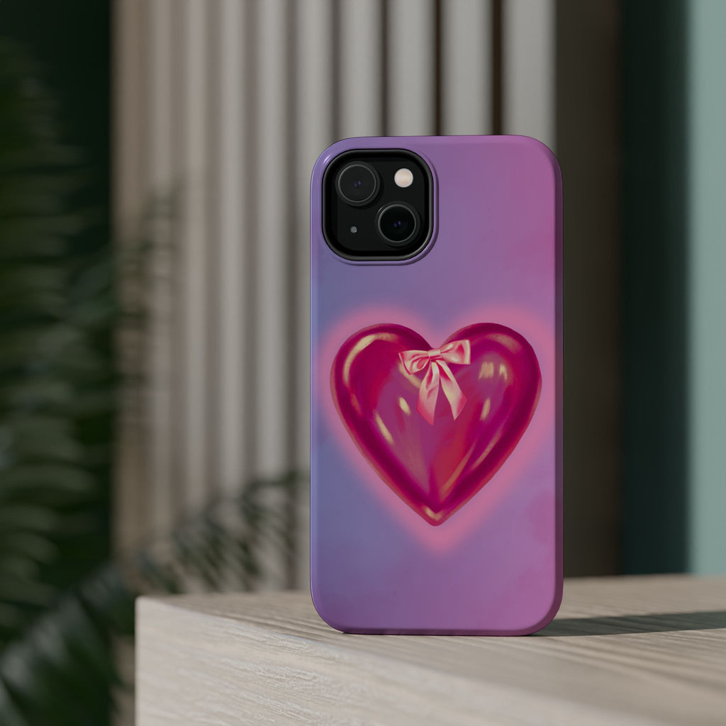 Magnetic Impact-Resistant Case — Pink Shiny Heart Phone Cover