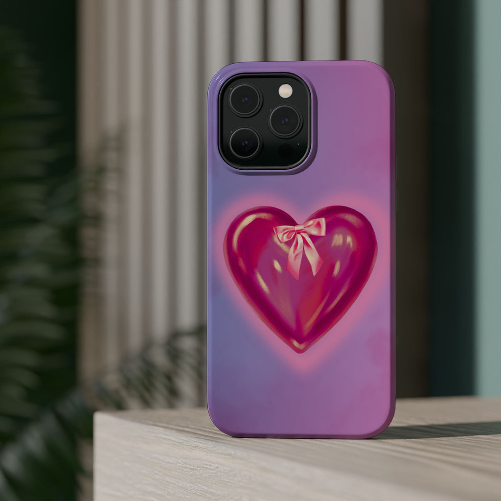 Magnetic Impact-Resistant Case — Pink Shiny Heart Phone Cover