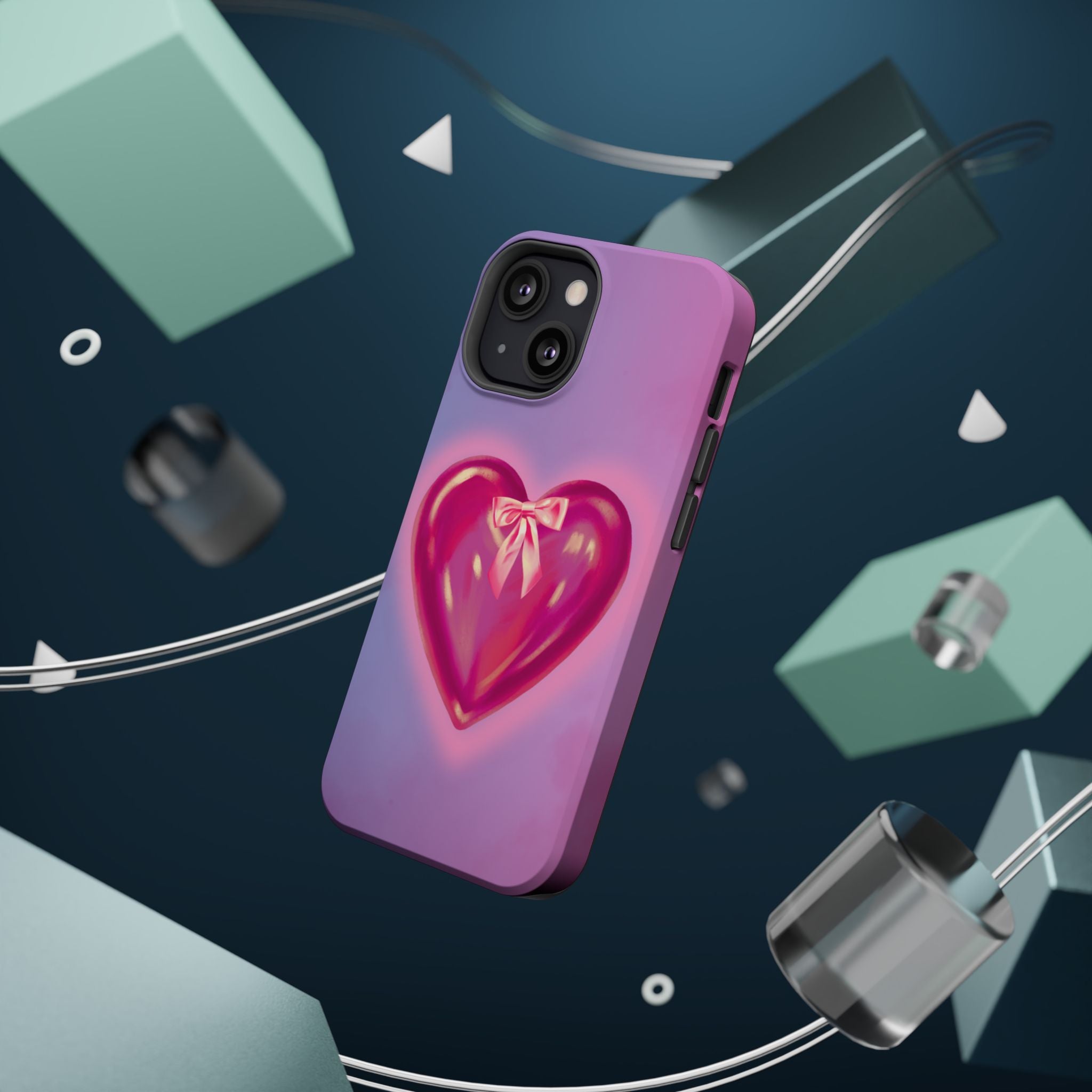Magnetic Impact-Resistant Case — Pink Shiny Heart Phone Cover