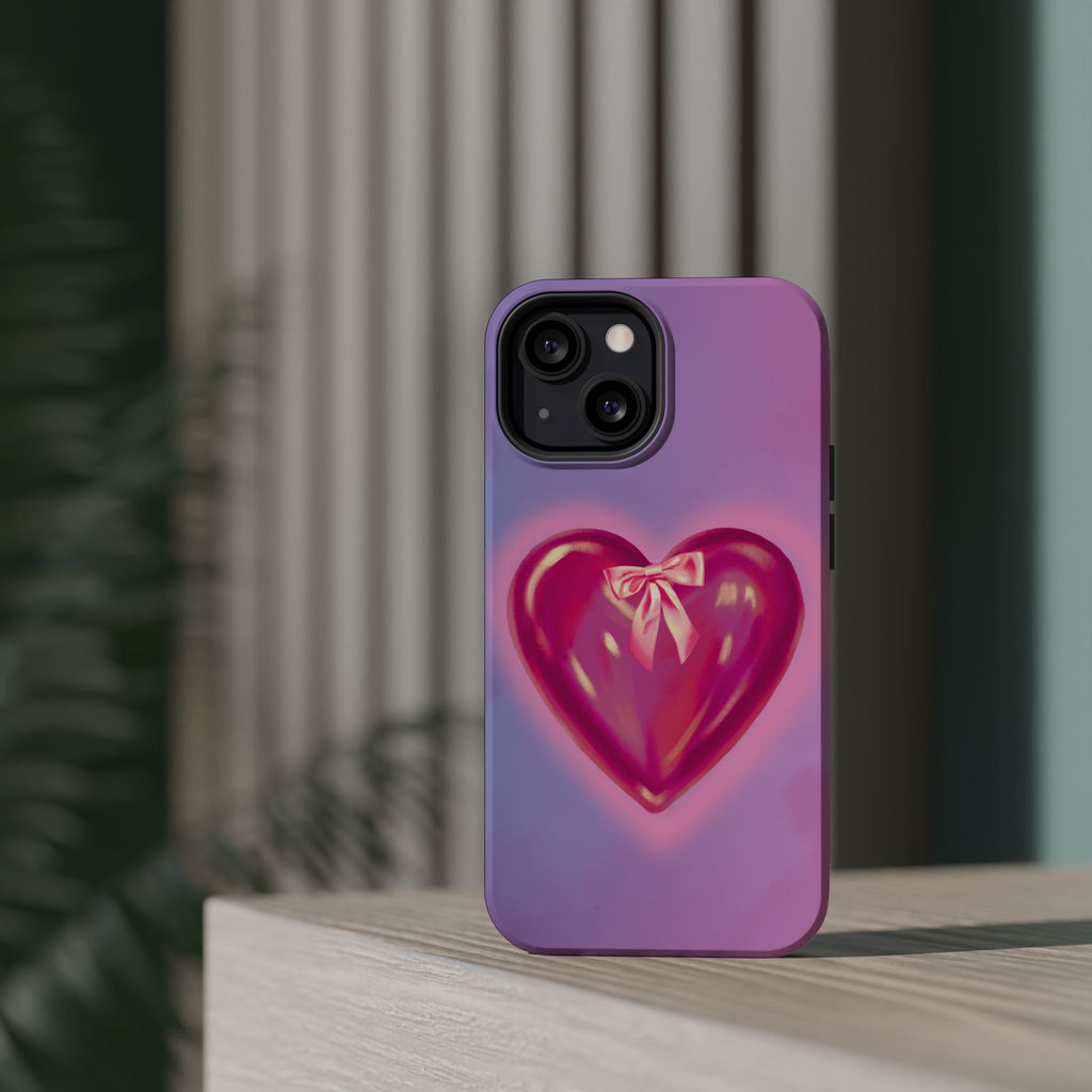 Magnetic Impact-Resistant Case — Pink Shiny Heart Phone Cover