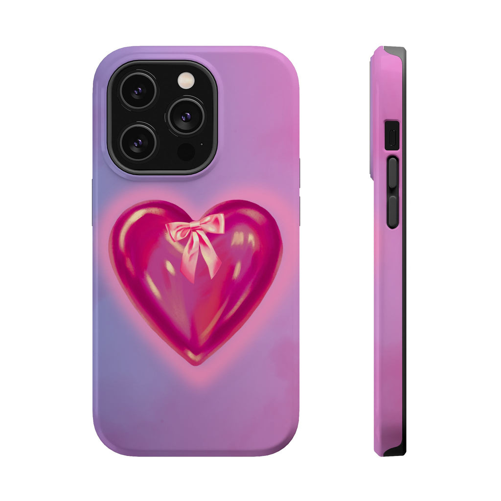 Magnetic Impact-Resistant Case — Pink Shiny Heart Phone Cover