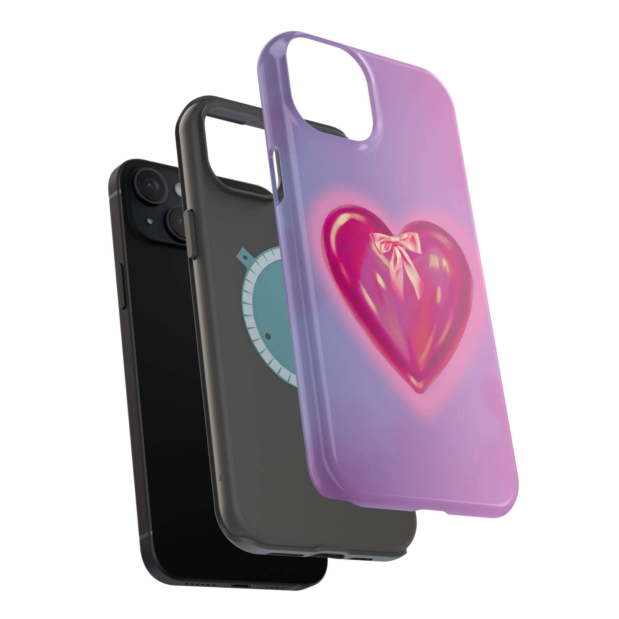 Magnetic Impact-Resistant Case — Pink Shiny Heart Phone Cover
