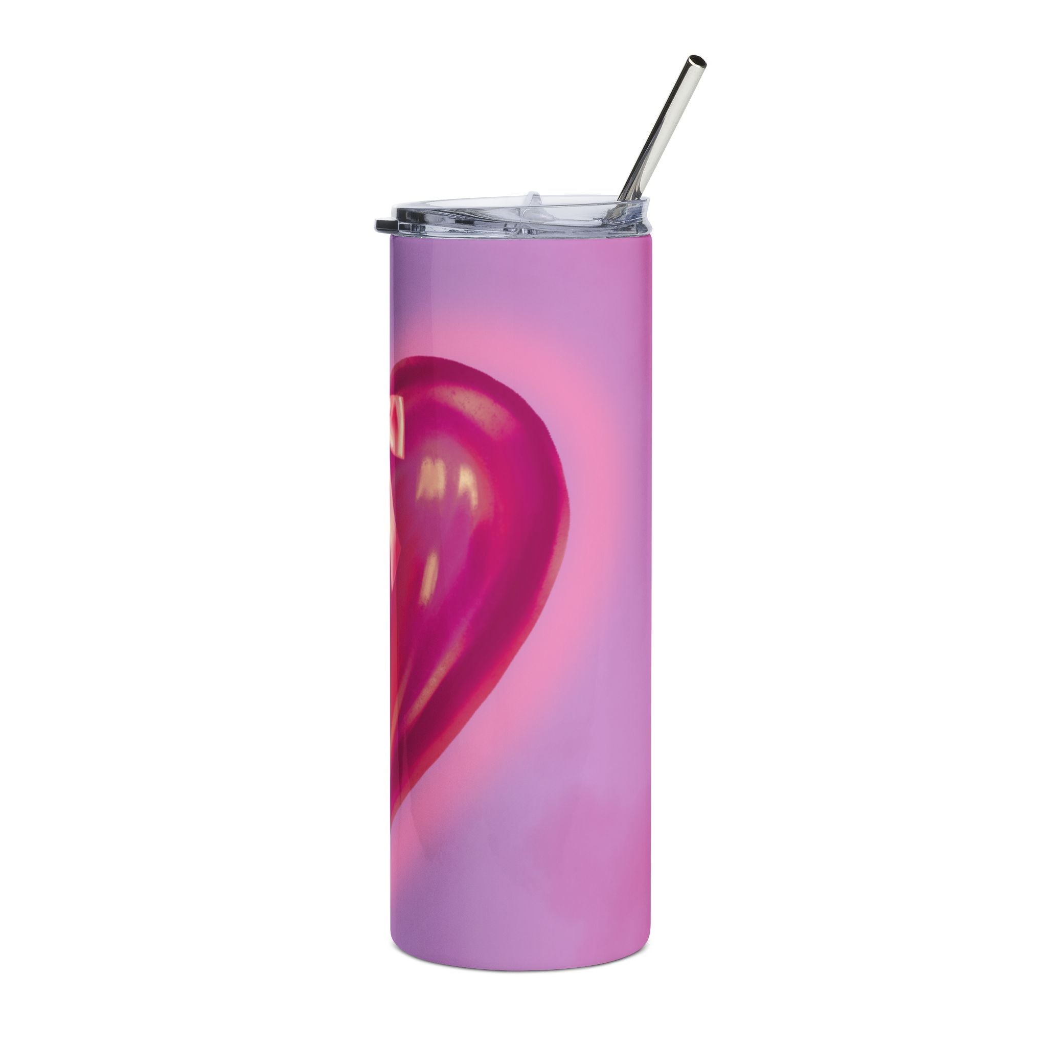 20oz Heart Bow Tumbler — Pink Ribbon Heart Stainless Steel Travel Cup