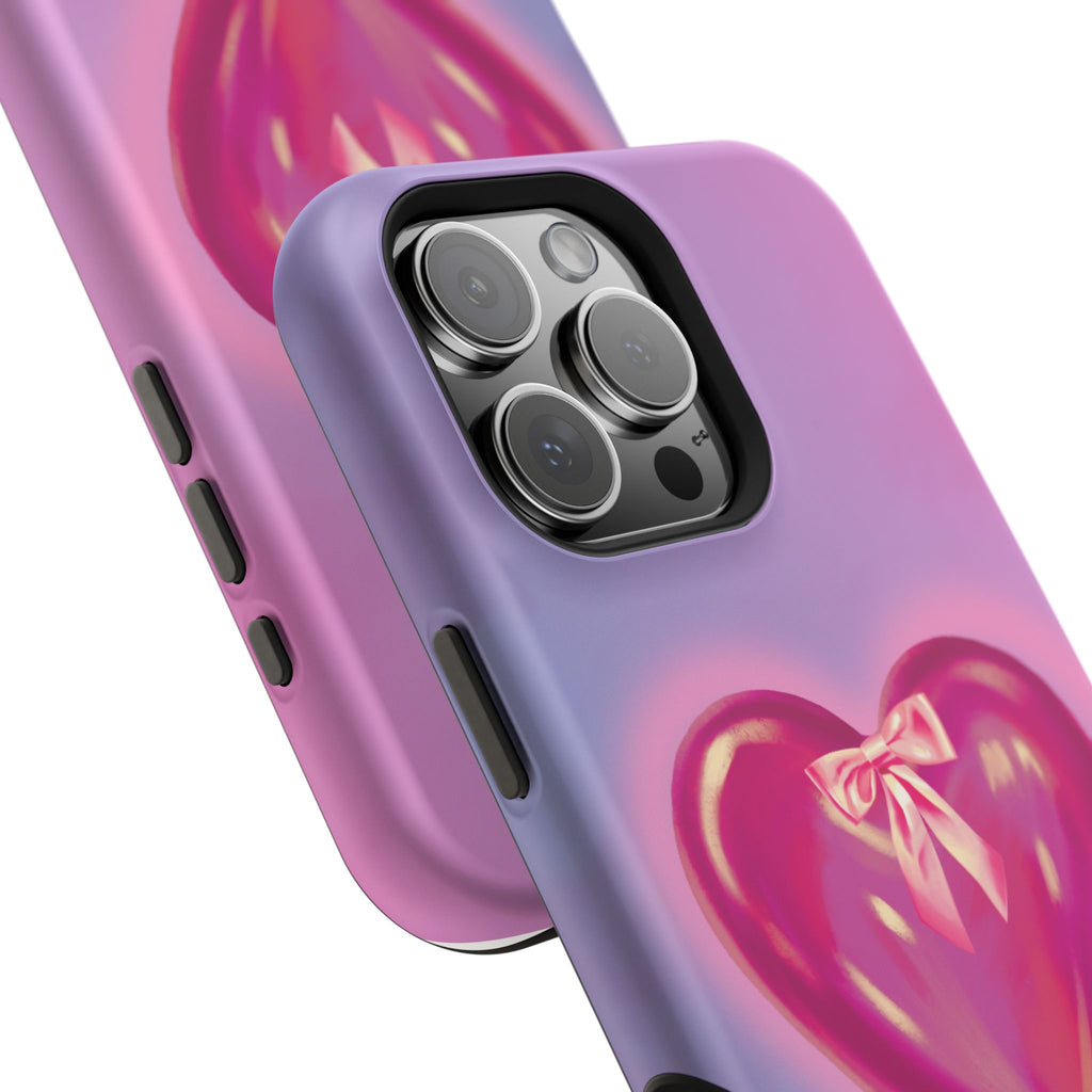 Magnetic Impact-Resistant Case — Pink Shiny Heart Phone Cover