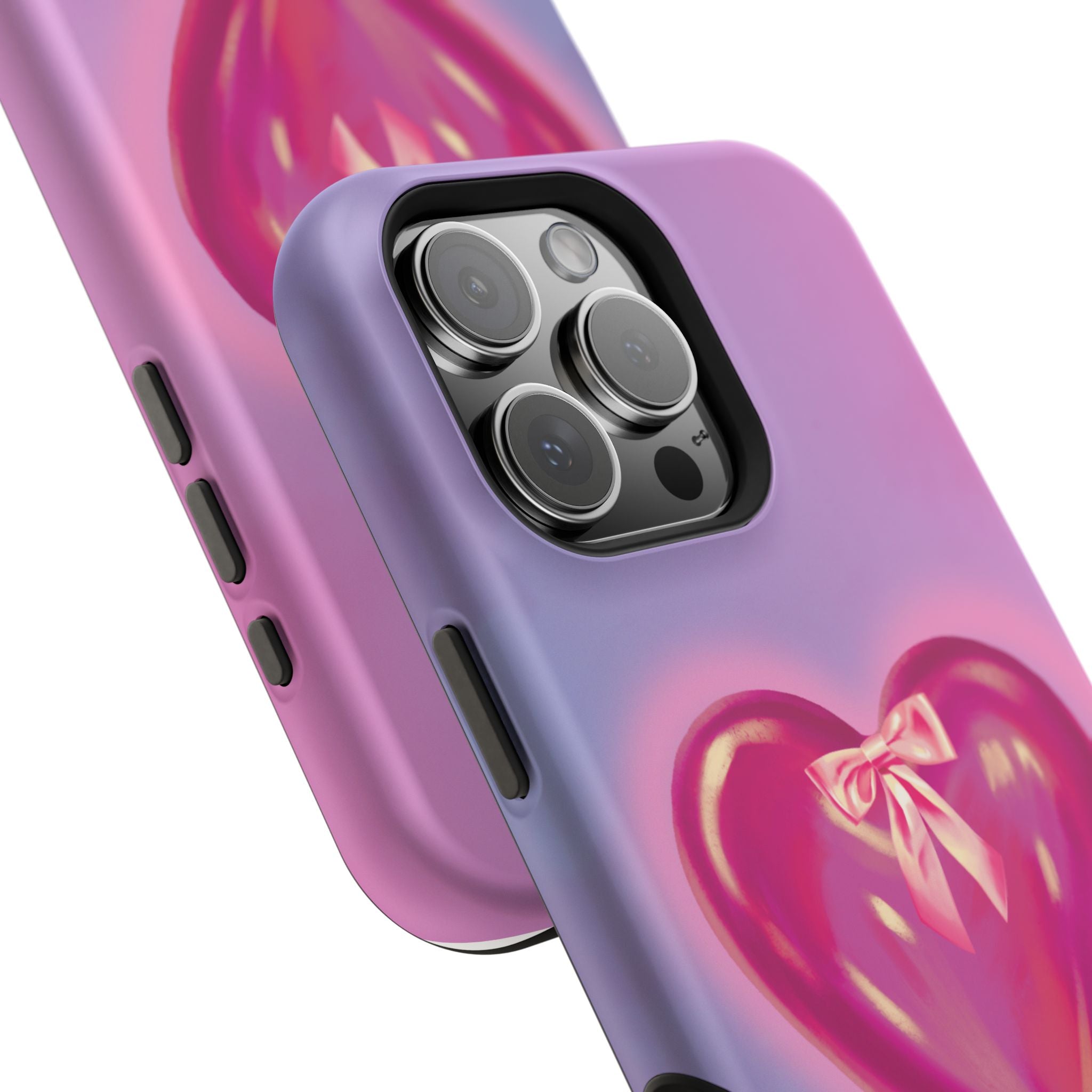 Magnetic Impact-Resistant Case — Pink Shiny Heart Phone Cover