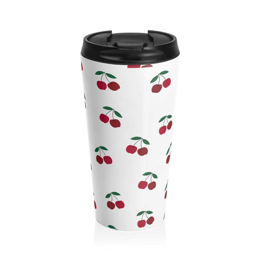 Cherry Pattern Stainless Steel Travel Mug — Retro Red Cherry Drink Tumbler