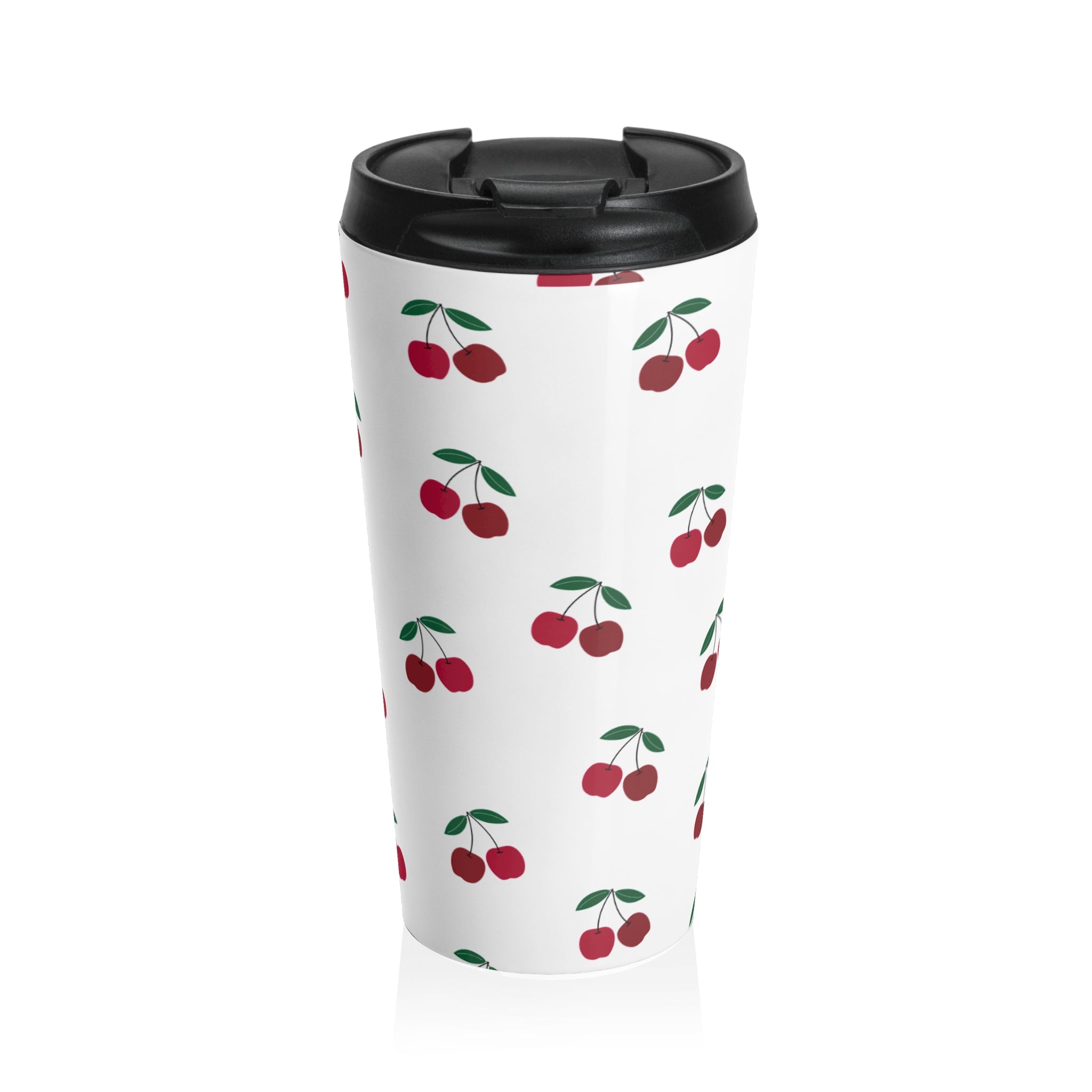 Cherry Pattern Stainless Steel Travel Mug — Retro Red Cherry Drink Tumbler