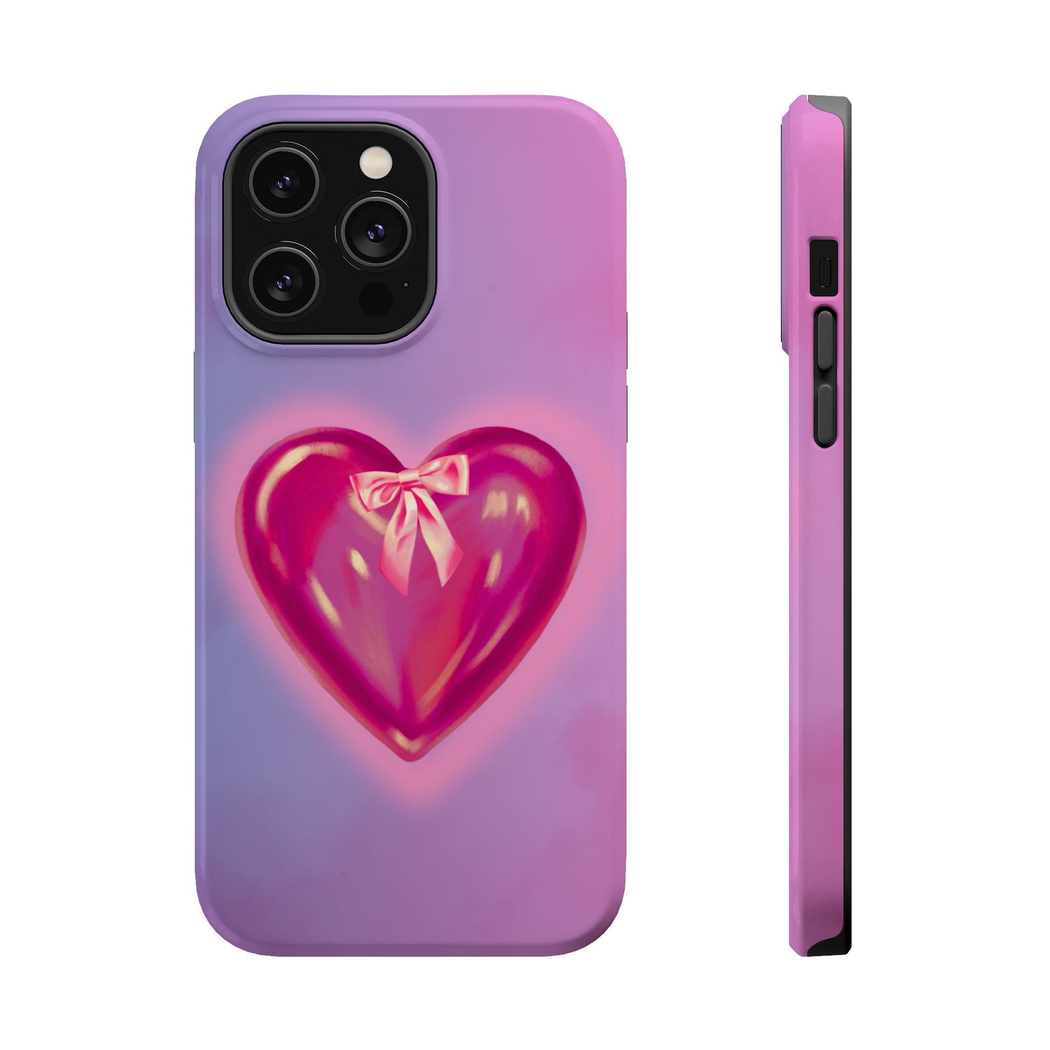Magnetic Impact-Resistant Case — Pink Shiny Heart Phone Cover