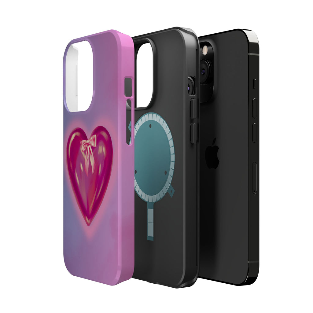 Magnetic Impact-Resistant Case — Pink Shiny Heart Phone Cover