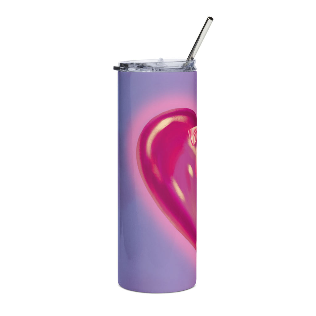 20oz Heart Bow Tumbler — Pink Ribbon Heart Stainless Steel Travel Cup