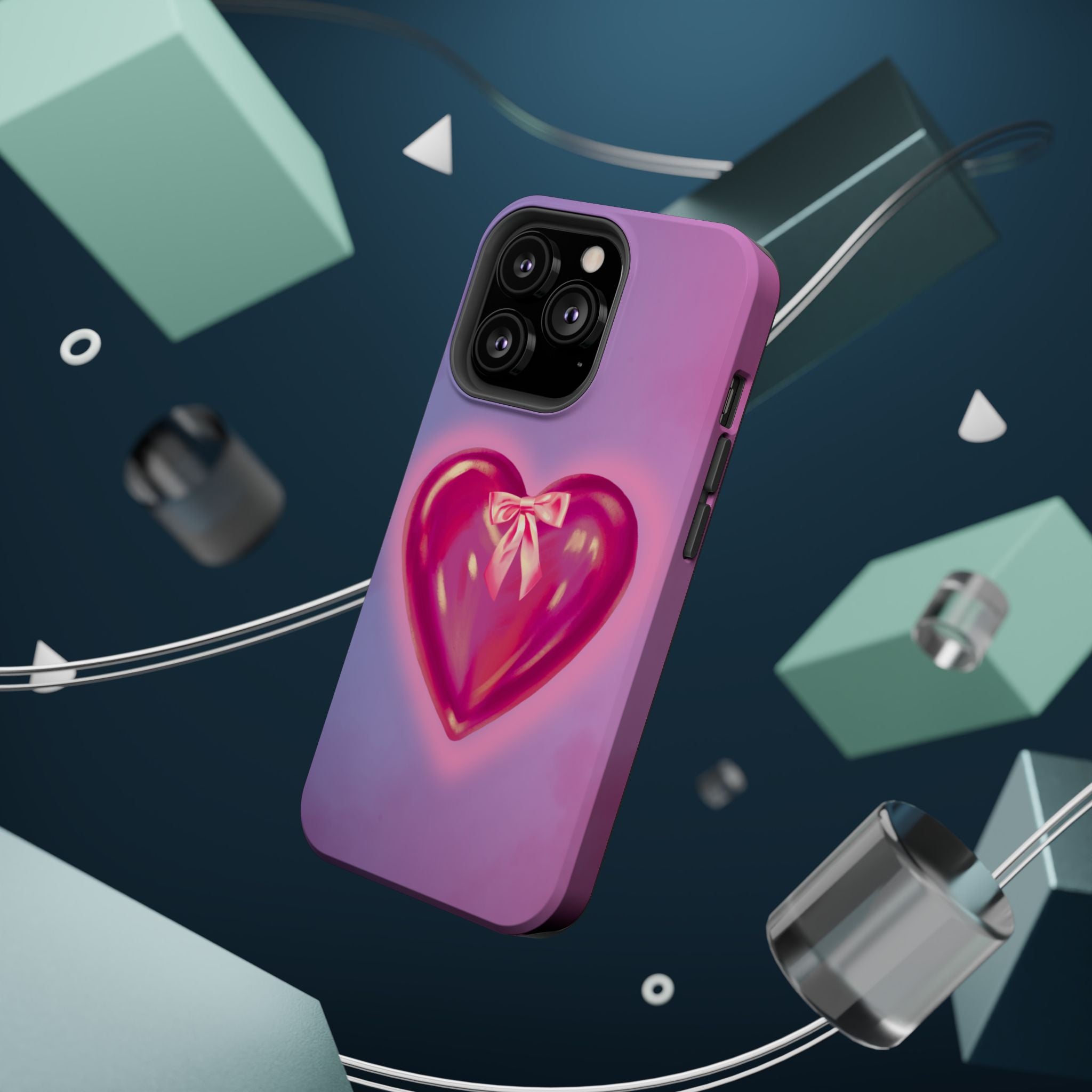 Magnetic Impact-Resistant Case — Pink Shiny Heart Phone Cover