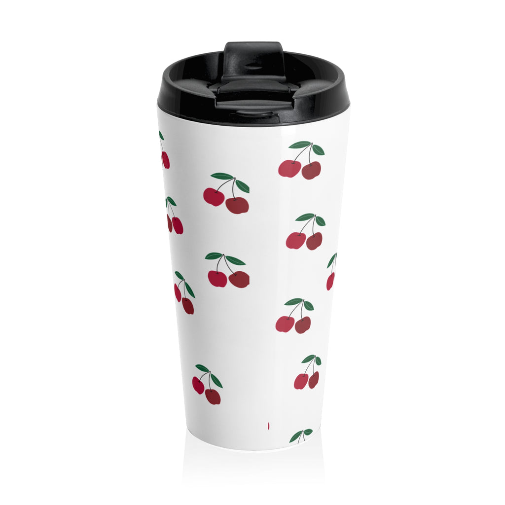 Cherry Pattern Stainless Steel Travel Mug — Retro Red Cherry Drink Tumbler