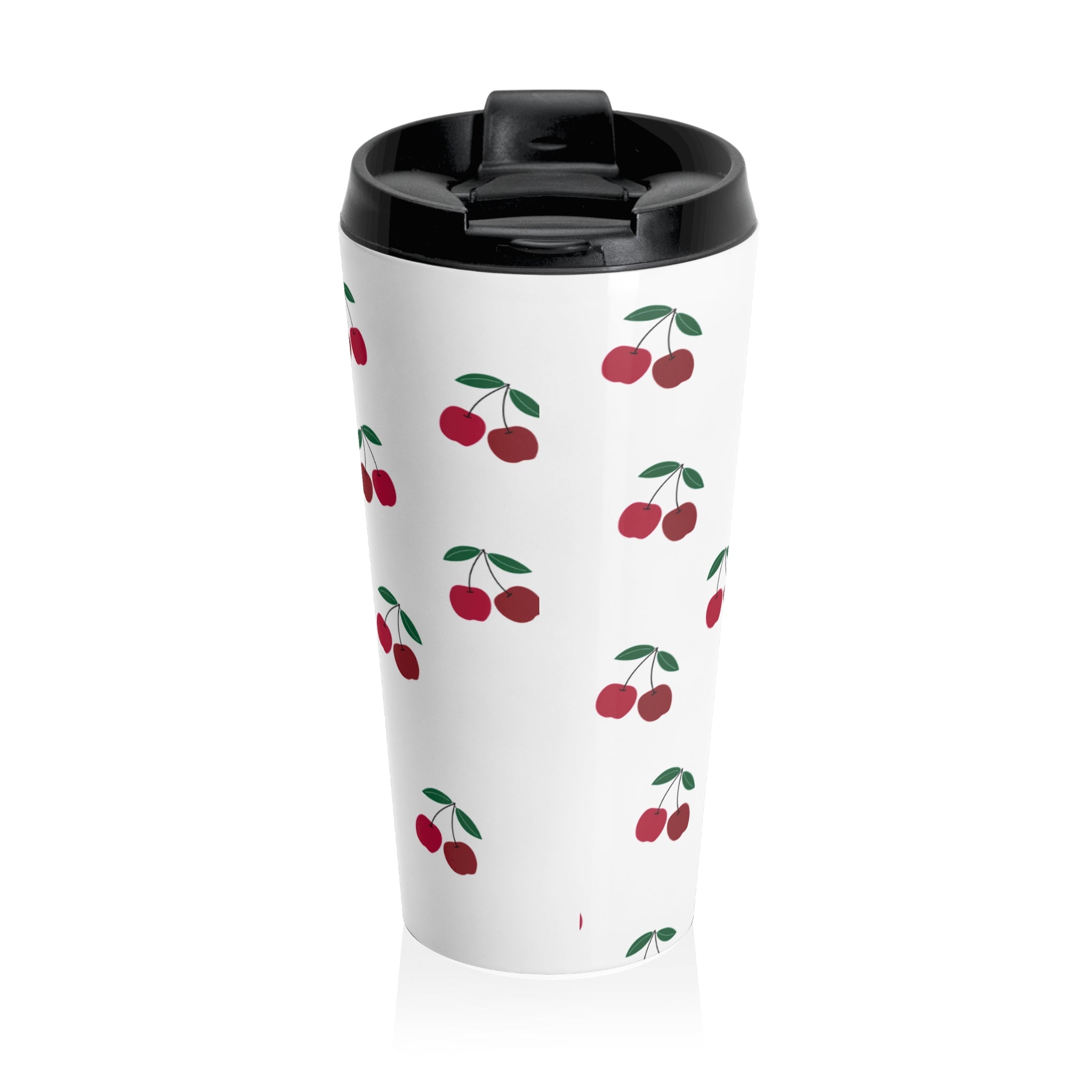 Cherry Pattern Stainless Steel Travel Mug — Retro Red Cherry Drink Tumbler