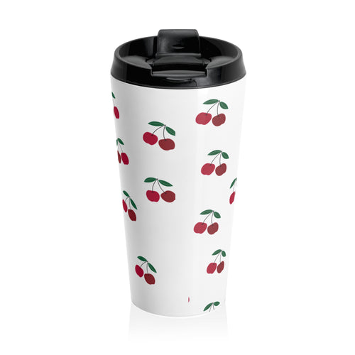 Cherry Pattern Stainless Steel Travel Mug — Retro Red Cherry Drink Tumbler