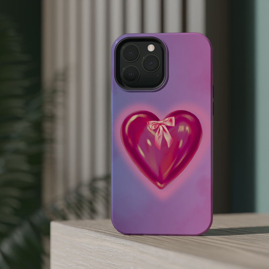 Magnetic Impact-Resistant Case — Pink Shiny Heart Phone Cover