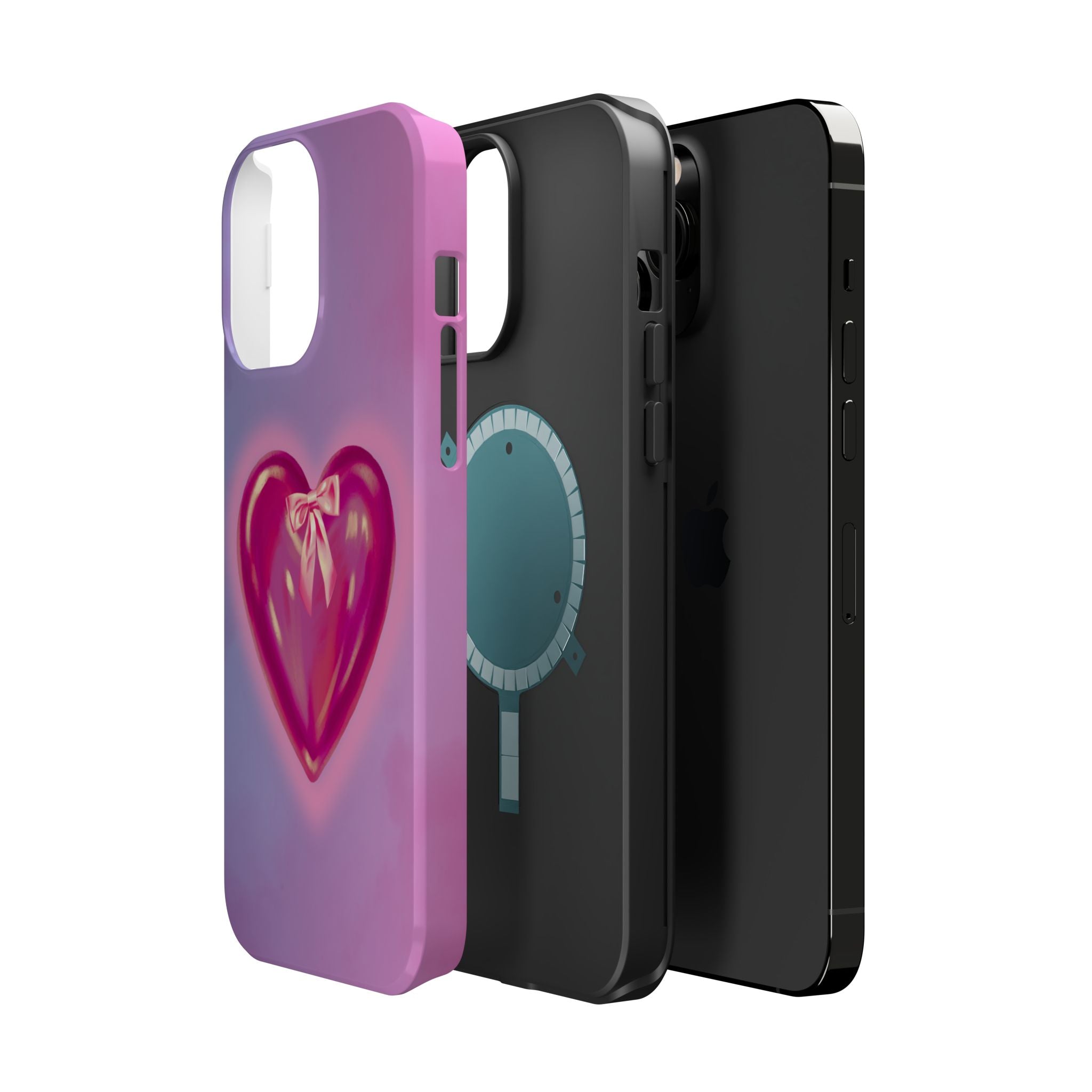 Magnetic Impact-Resistant Case — Pink Shiny Heart Phone Cover