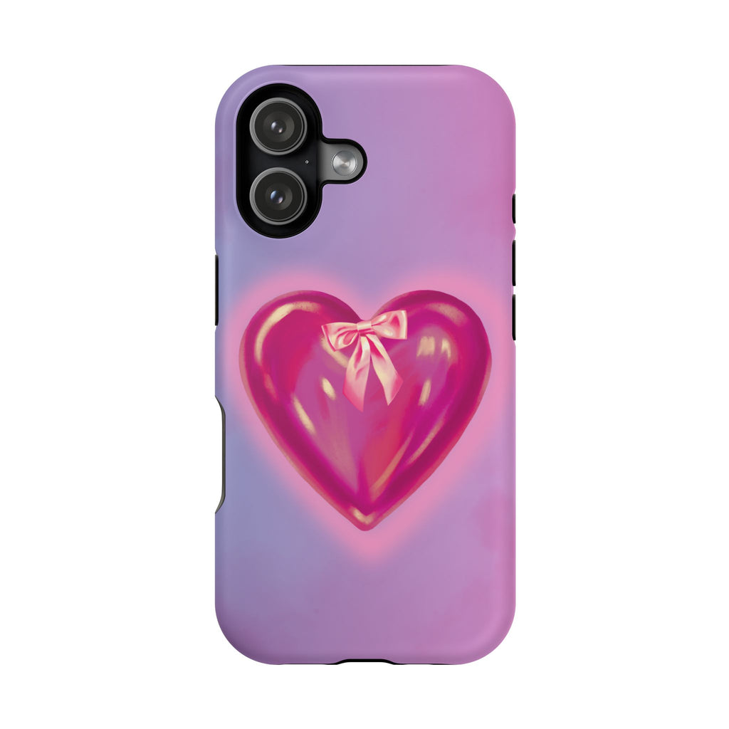 Magnetic Impact-Resistant Case — Pink Shiny Heart Phone Cover