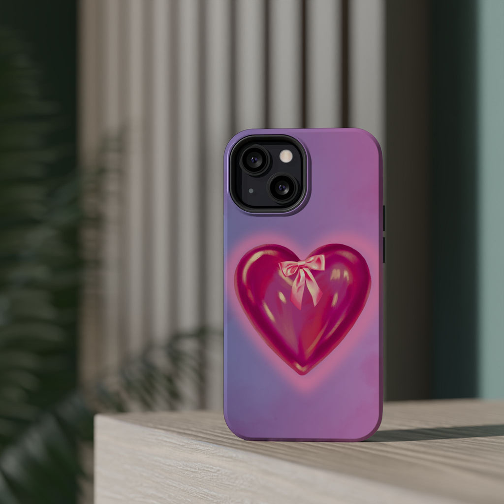 Magnetic Impact-Resistant Case — Pink Shiny Heart Phone Cover