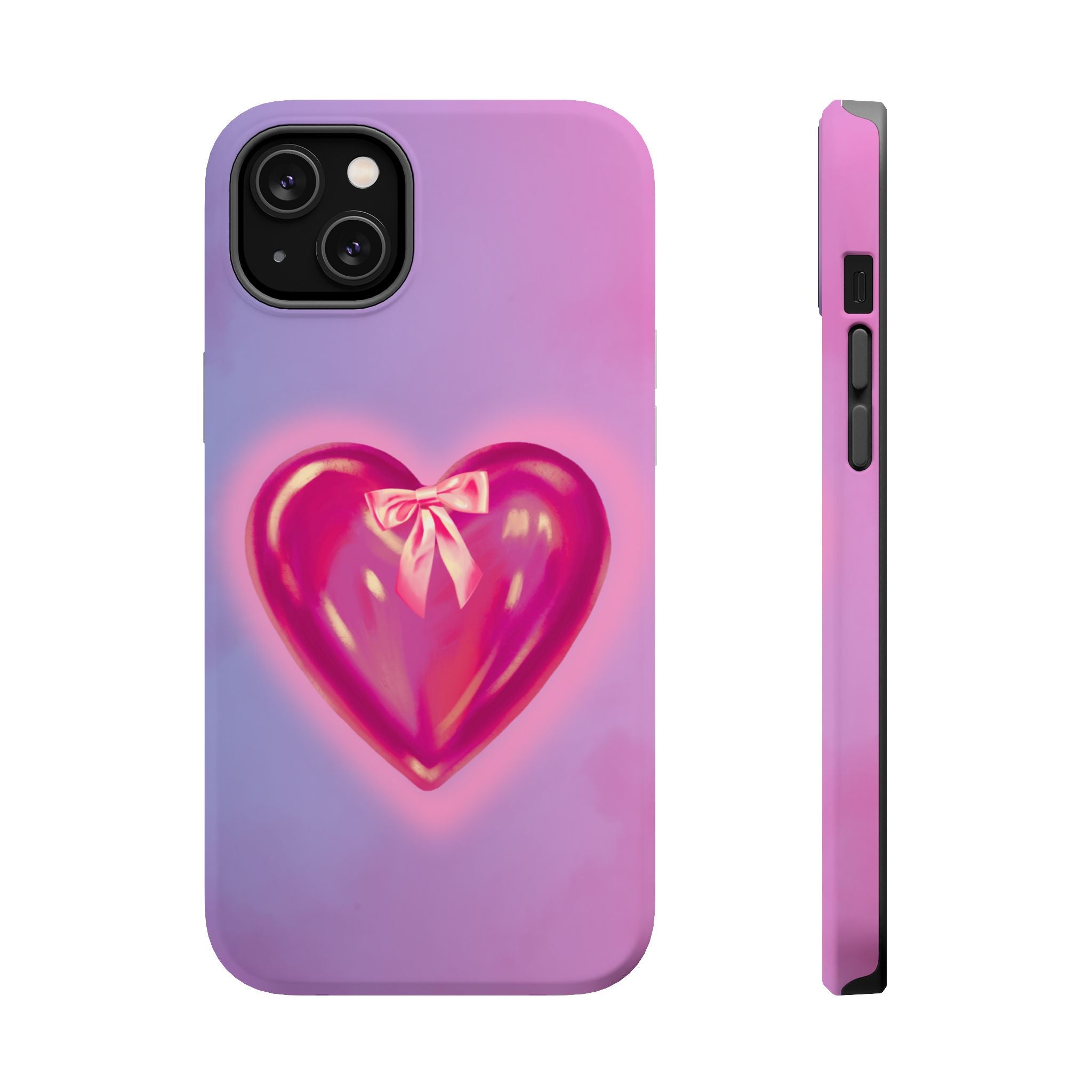 Magnetic Impact-Resistant Case — Pink Shiny Heart Phone Cover