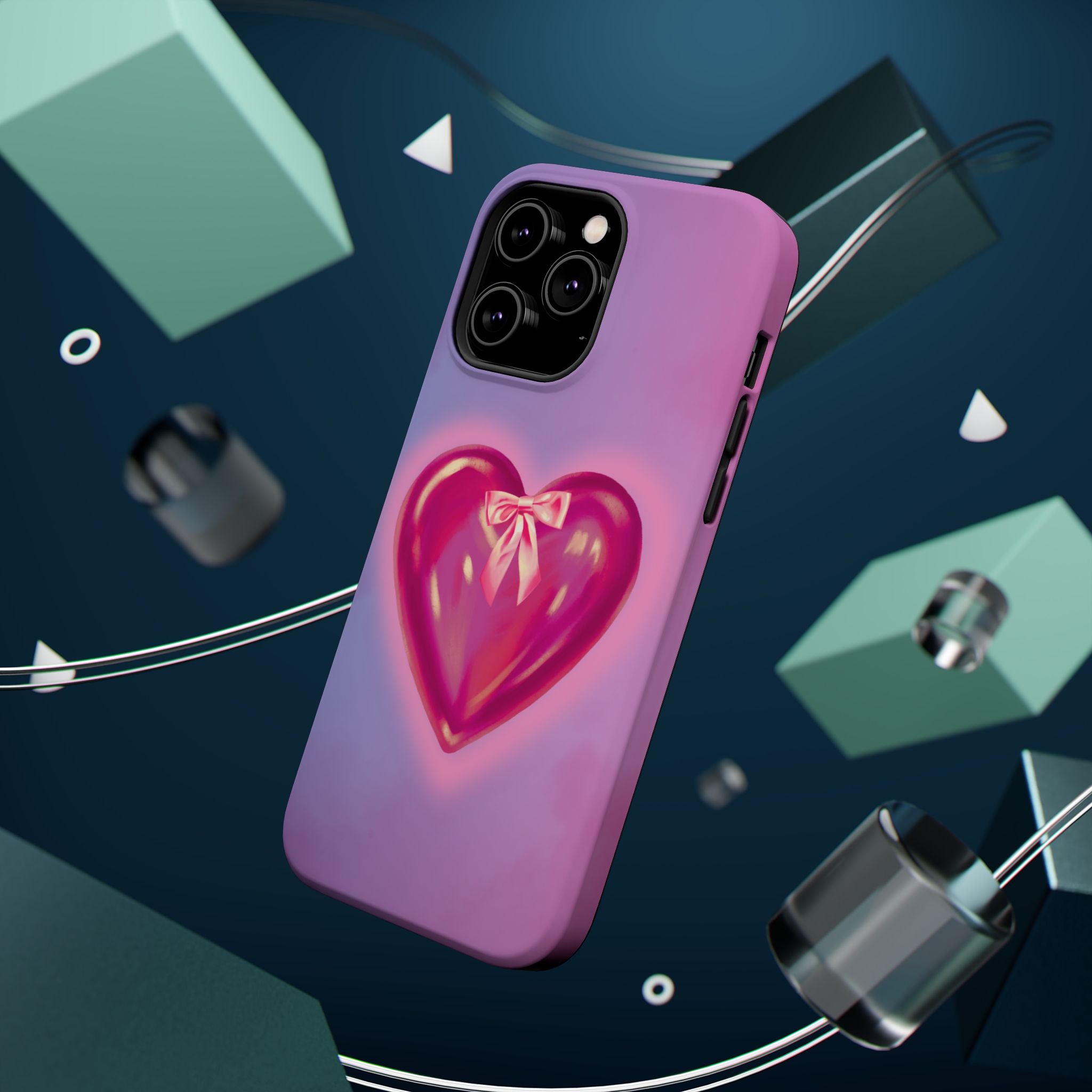 Magnetic Impact-Resistant Case — Pink Shiny Heart Phone Cover