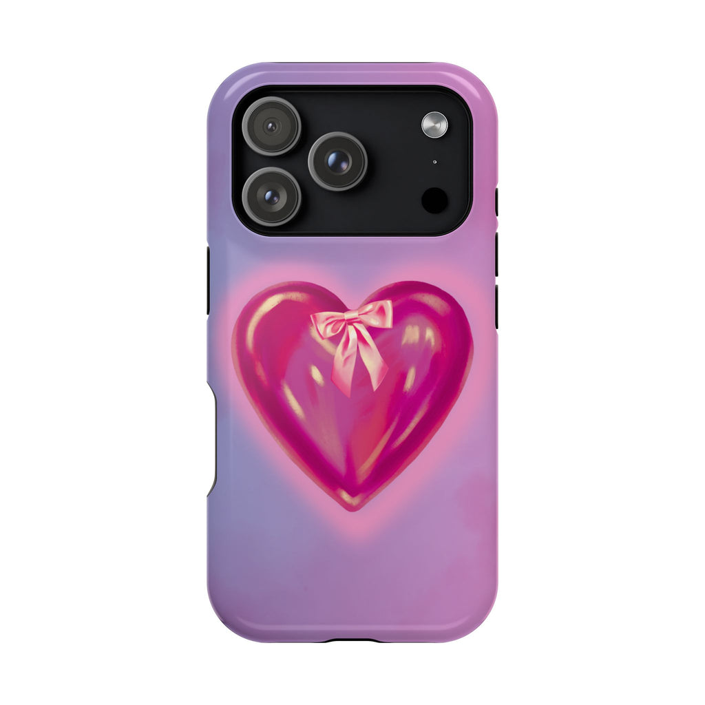 Magnetic Impact-Resistant Case — Pink Shiny Heart Phone Cover