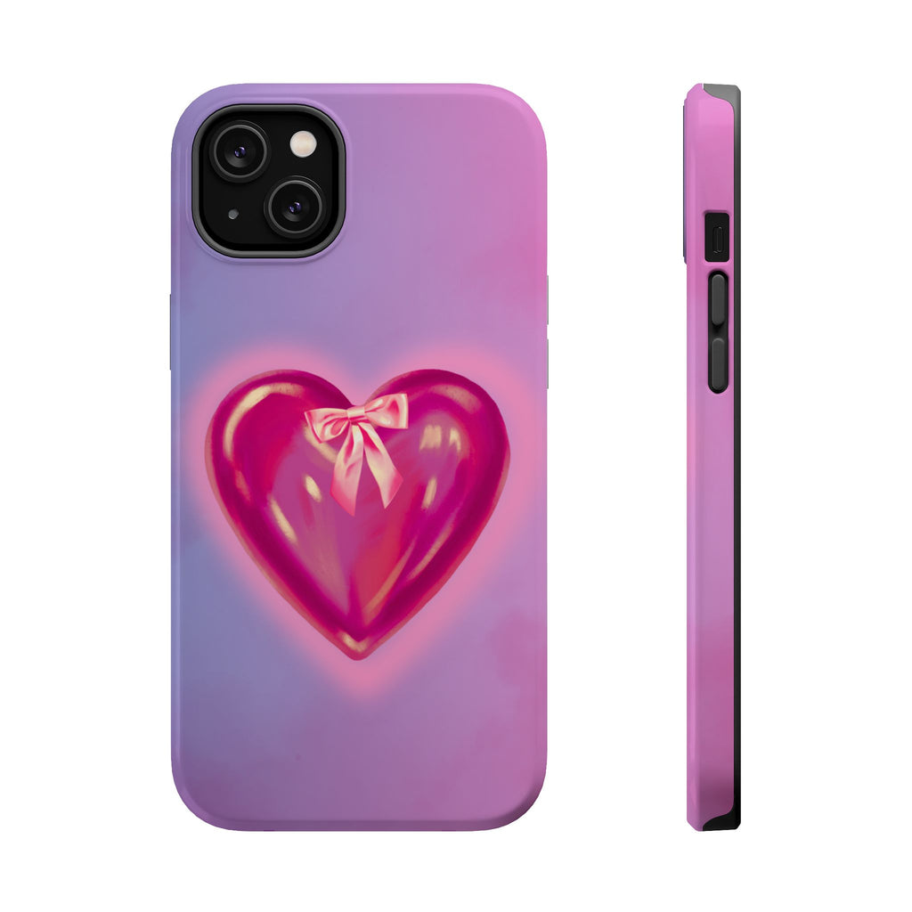 Magnetic Impact-Resistant Case — Pink Shiny Heart Phone Cover