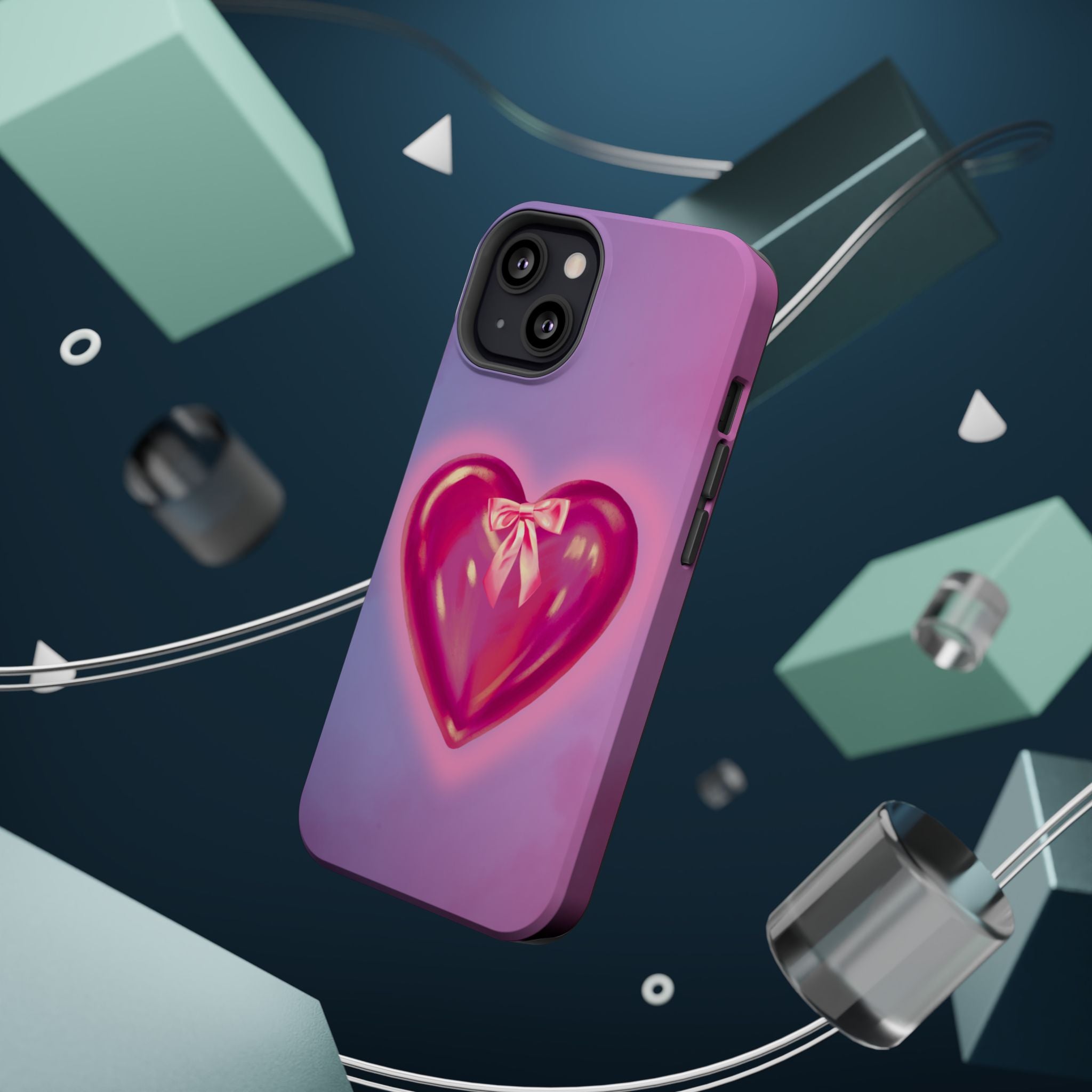 Magnetic Impact-Resistant Case — Pink Shiny Heart Phone Cover
