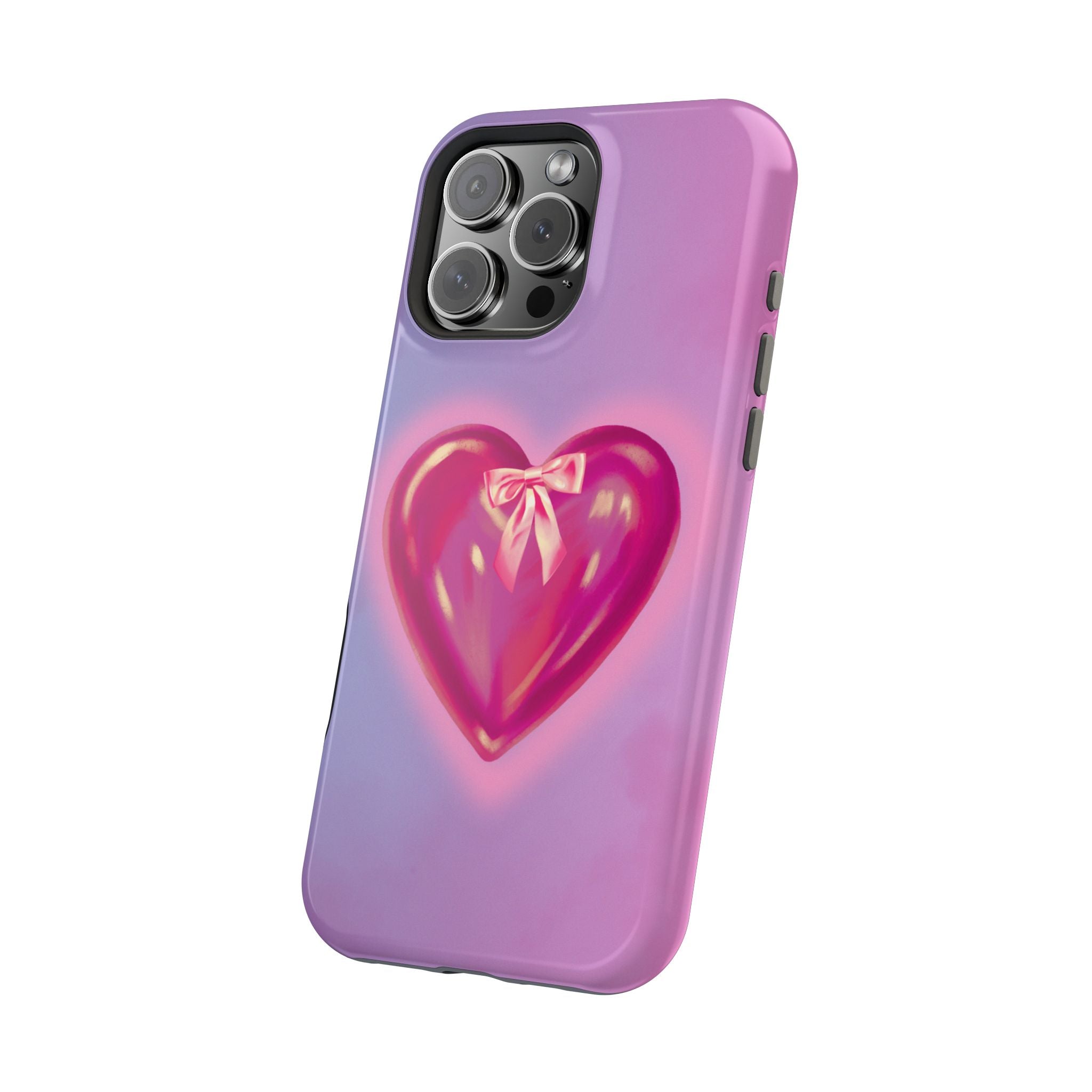 Magnetic Impact-Resistant Case — Pink Shiny Heart Phone Cover