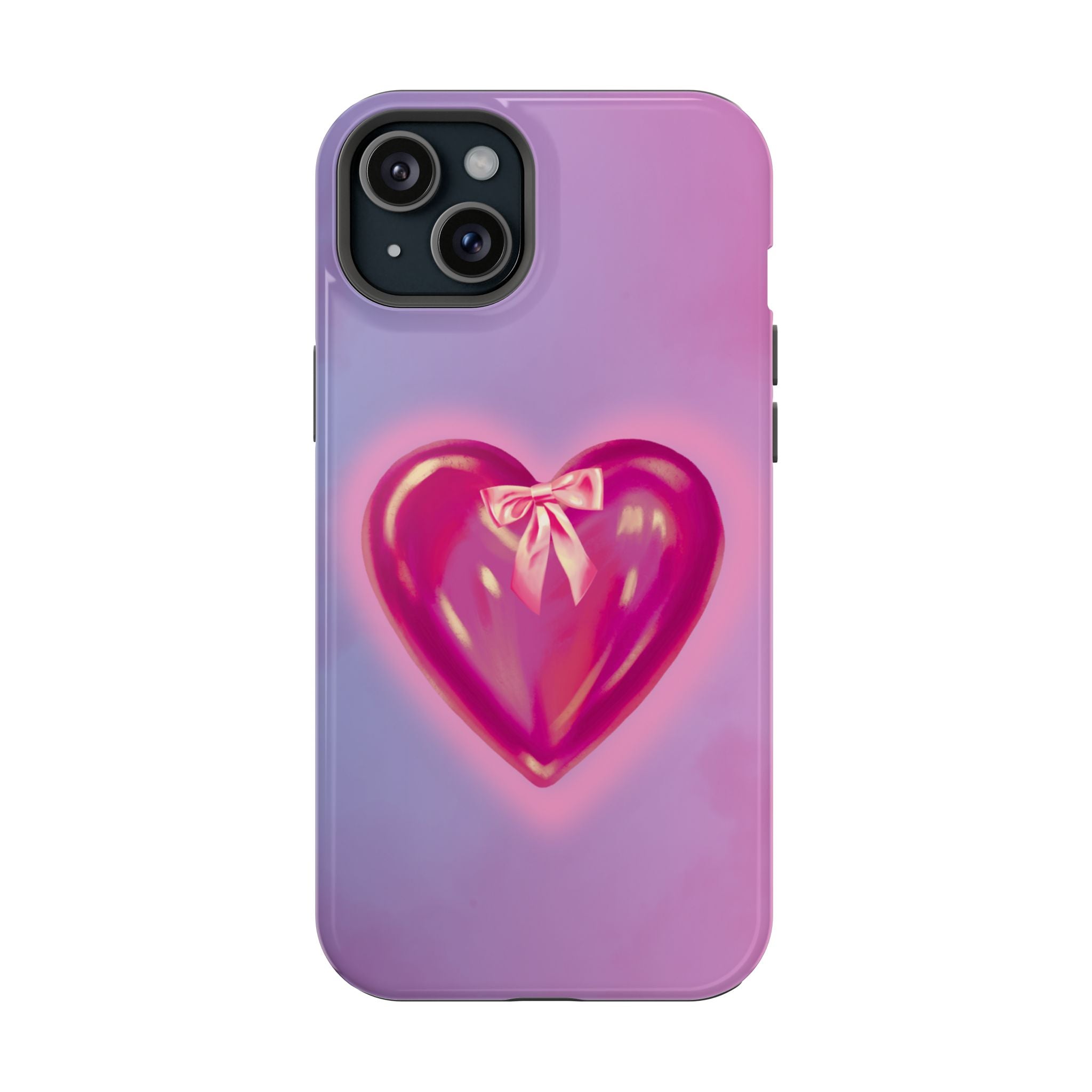 Magnetic Impact-Resistant Case — Pink Shiny Heart Phone Cover