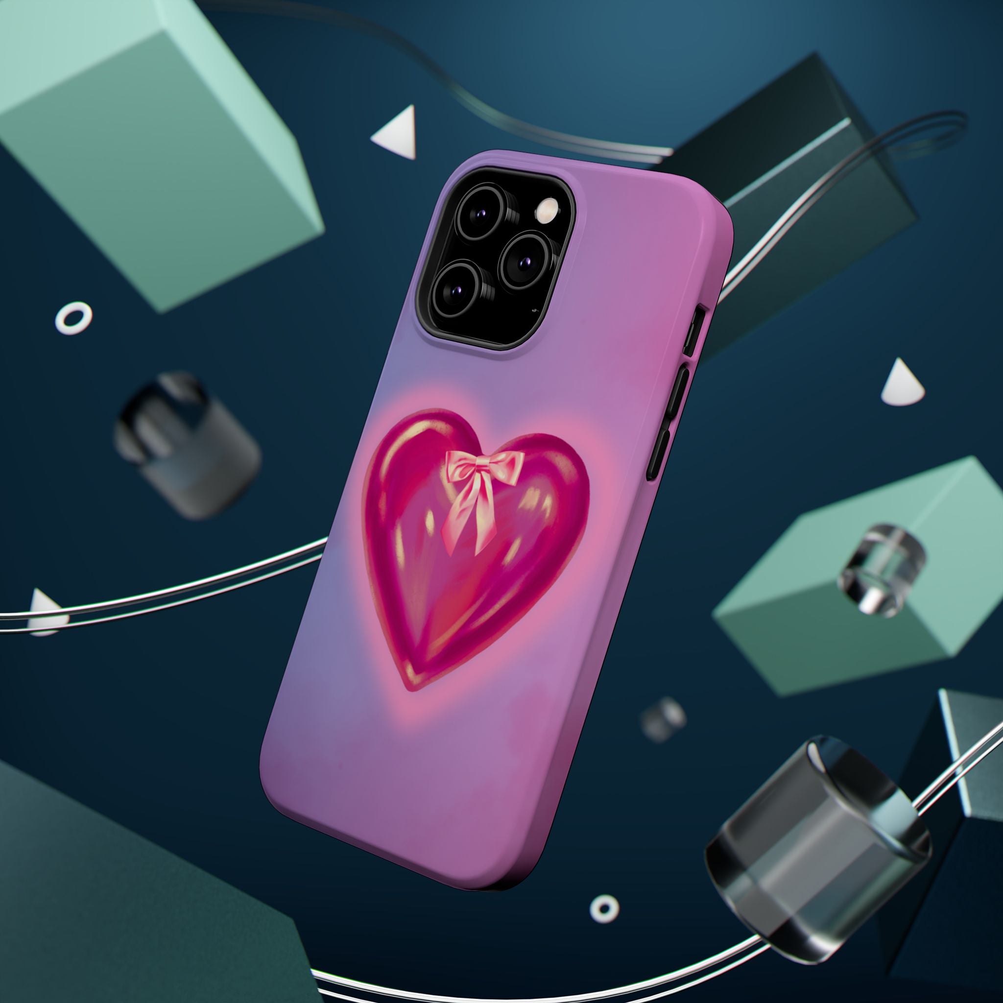 Magnetic Impact-Resistant Case — Pink Shiny Heart Phone Cover