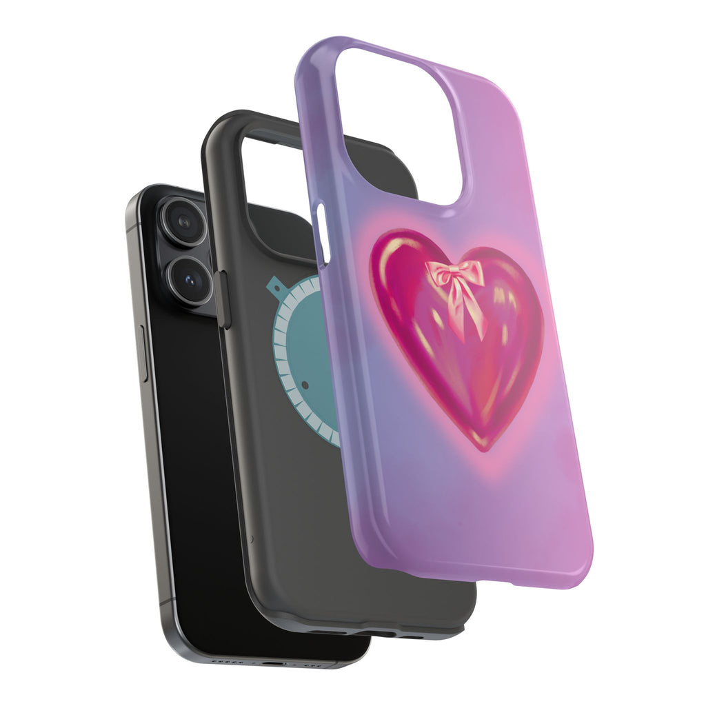 Magnetic Impact-Resistant Case — Pink Shiny Heart Phone Cover