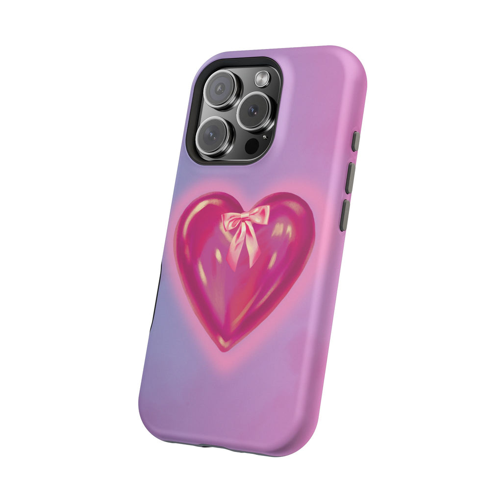 Magnetic Impact-Resistant Case — Pink Shiny Heart Phone Cover