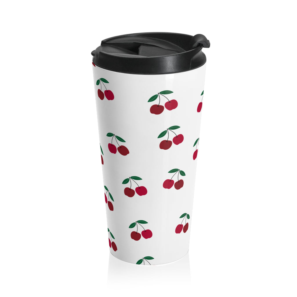 Cherry Pattern Stainless Steel Travel Mug — Retro Red Cherry Drink Tumbler