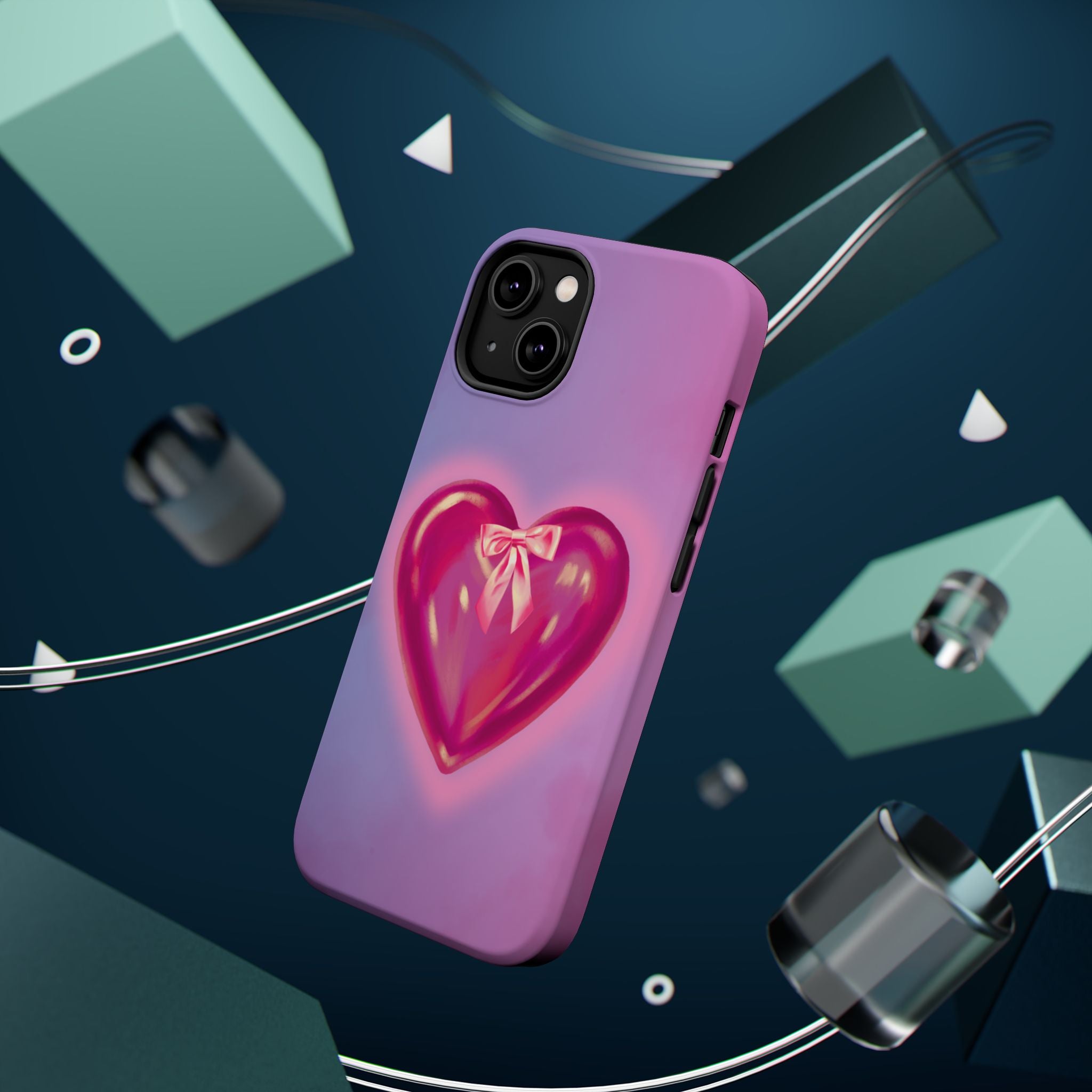 Magnetic Impact-Resistant Case — Pink Shiny Heart Phone Cover