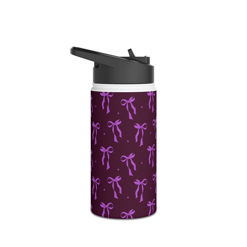Purple Bow Pattern Stainless Steel Water Bottle — Floral Ribbon Design