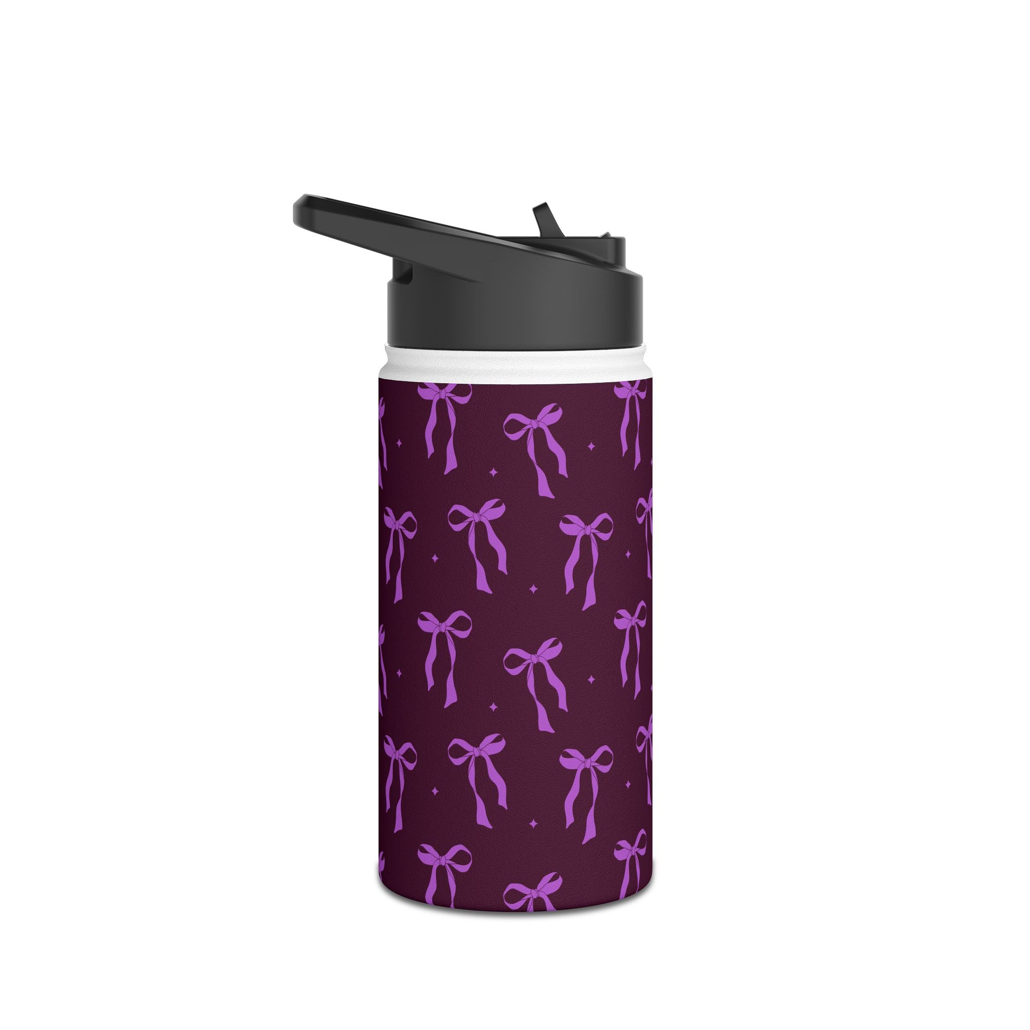 Purple Bow Pattern Stainless Steel Water Bottle — Floral Ribbon Design