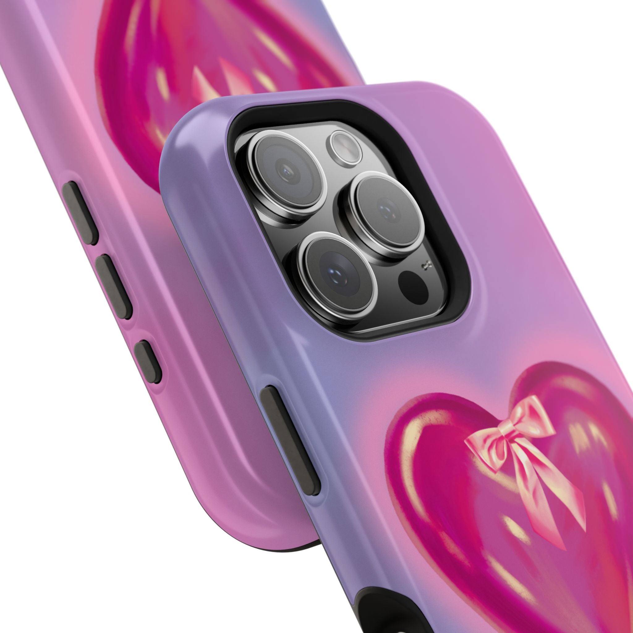 Magnetic Impact-Resistant Case — Pink Shiny Heart Phone Cover