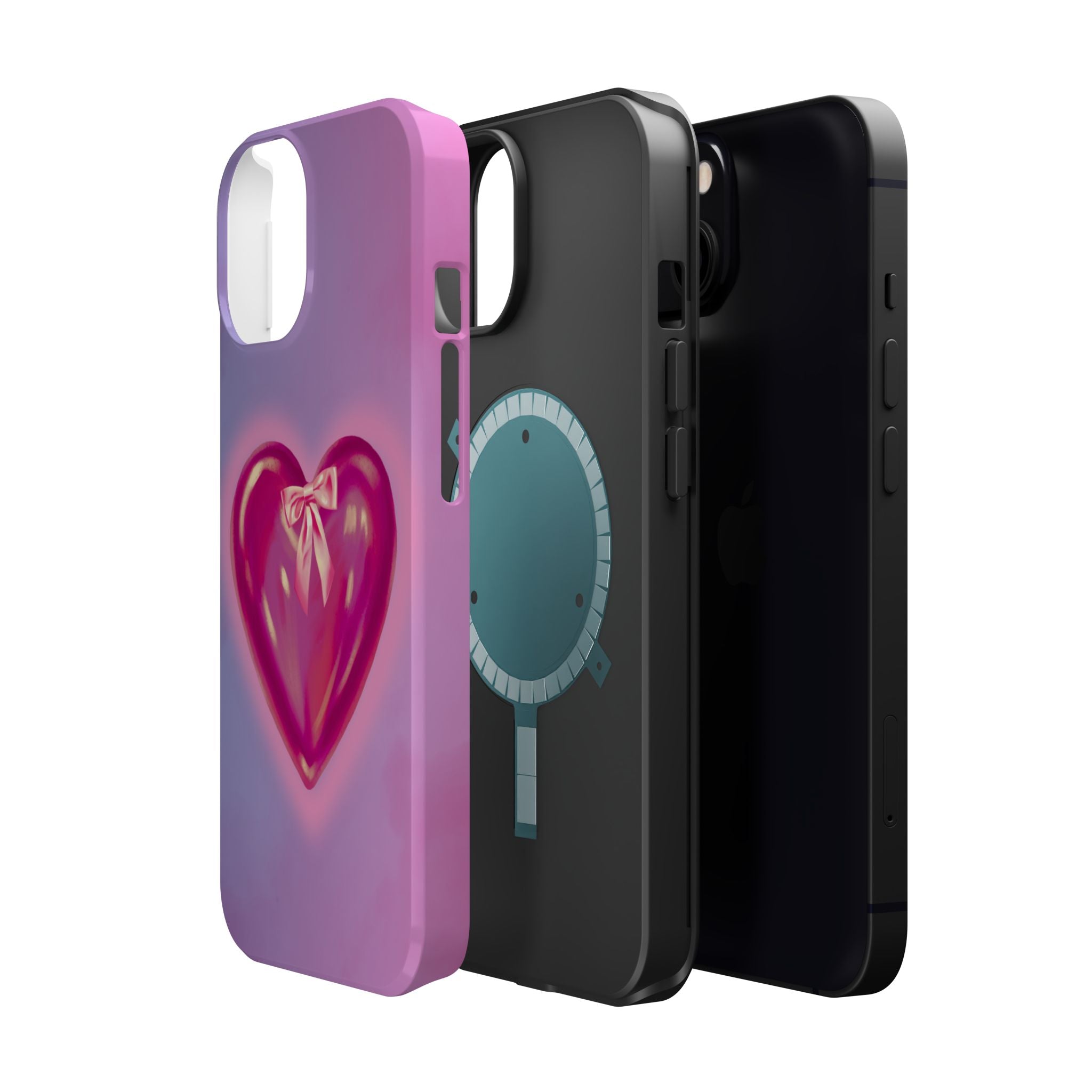 Magnetic Impact-Resistant Case — Pink Shiny Heart Phone Cover
