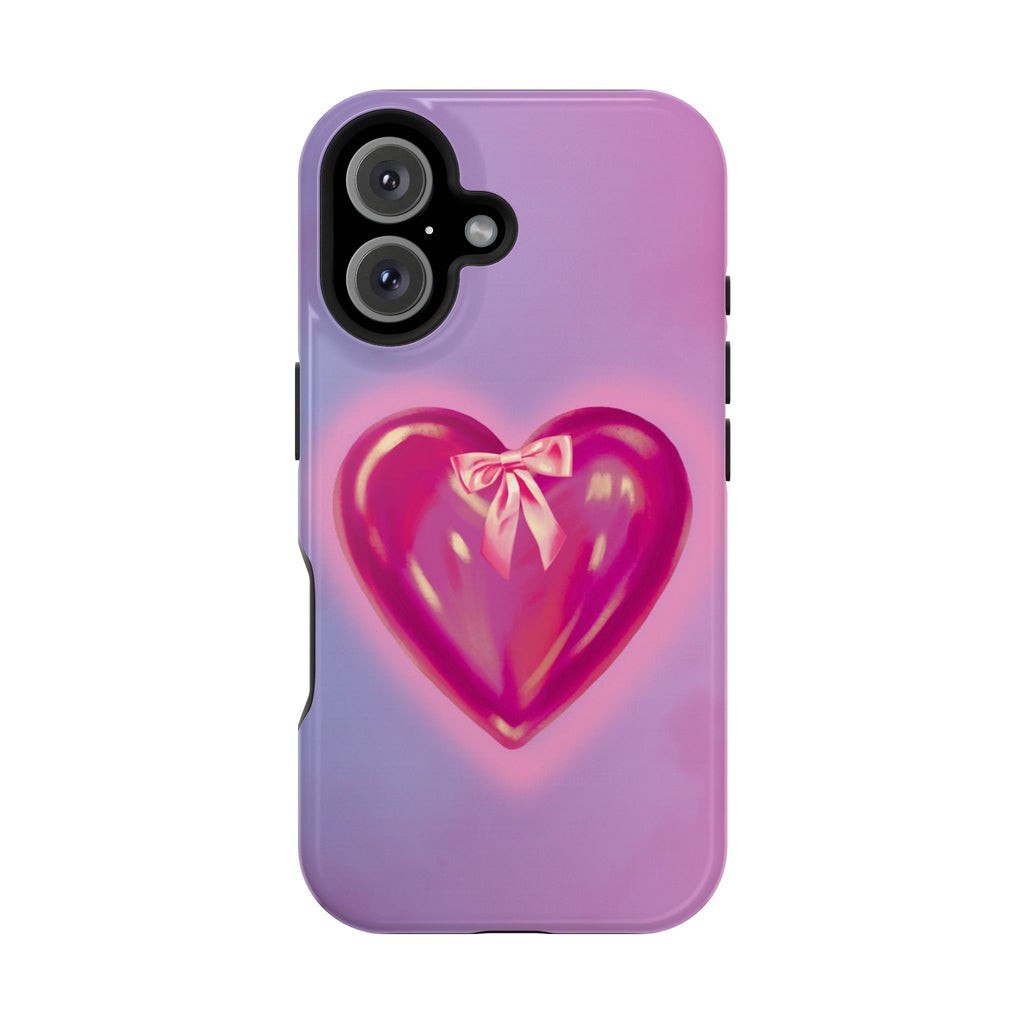 Magnetic Impact-Resistant Case — Pink Shiny Heart Phone Cover