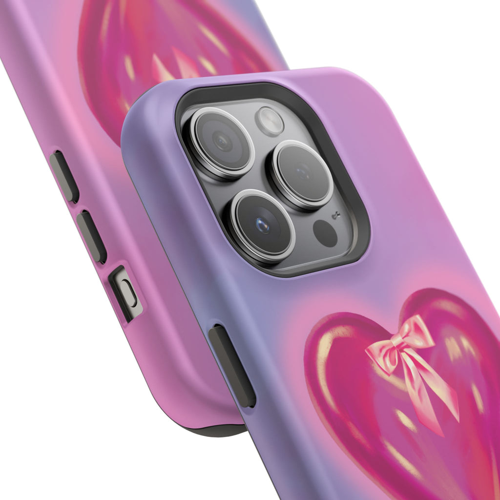 Magnetic Impact-Resistant Case — Pink Shiny Heart Phone Cover