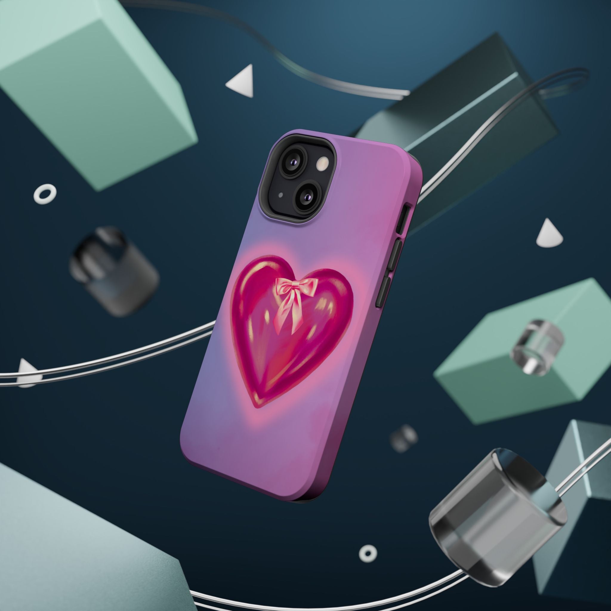 Magnetic Impact-Resistant Case — Pink Shiny Heart Phone Cover