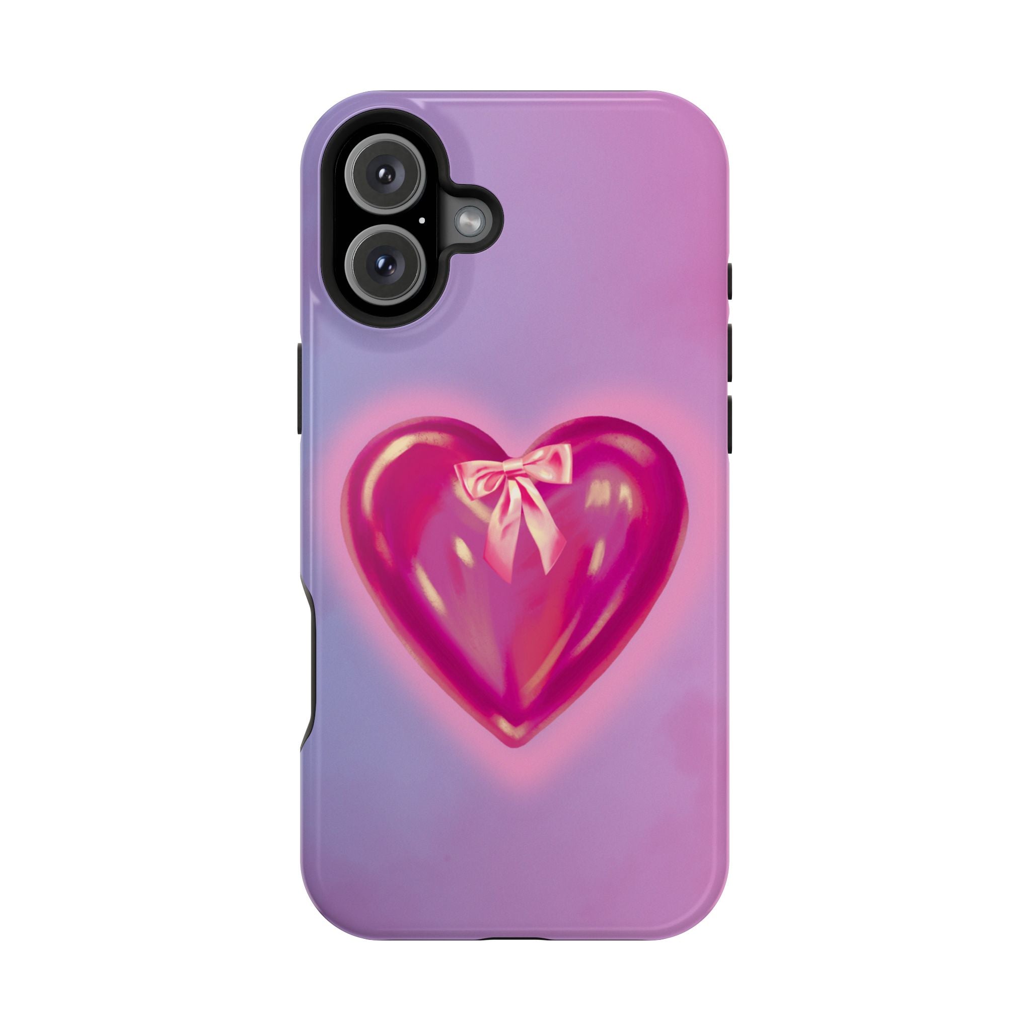 Magnetic Impact-Resistant Case — Pink Shiny Heart Phone Cover