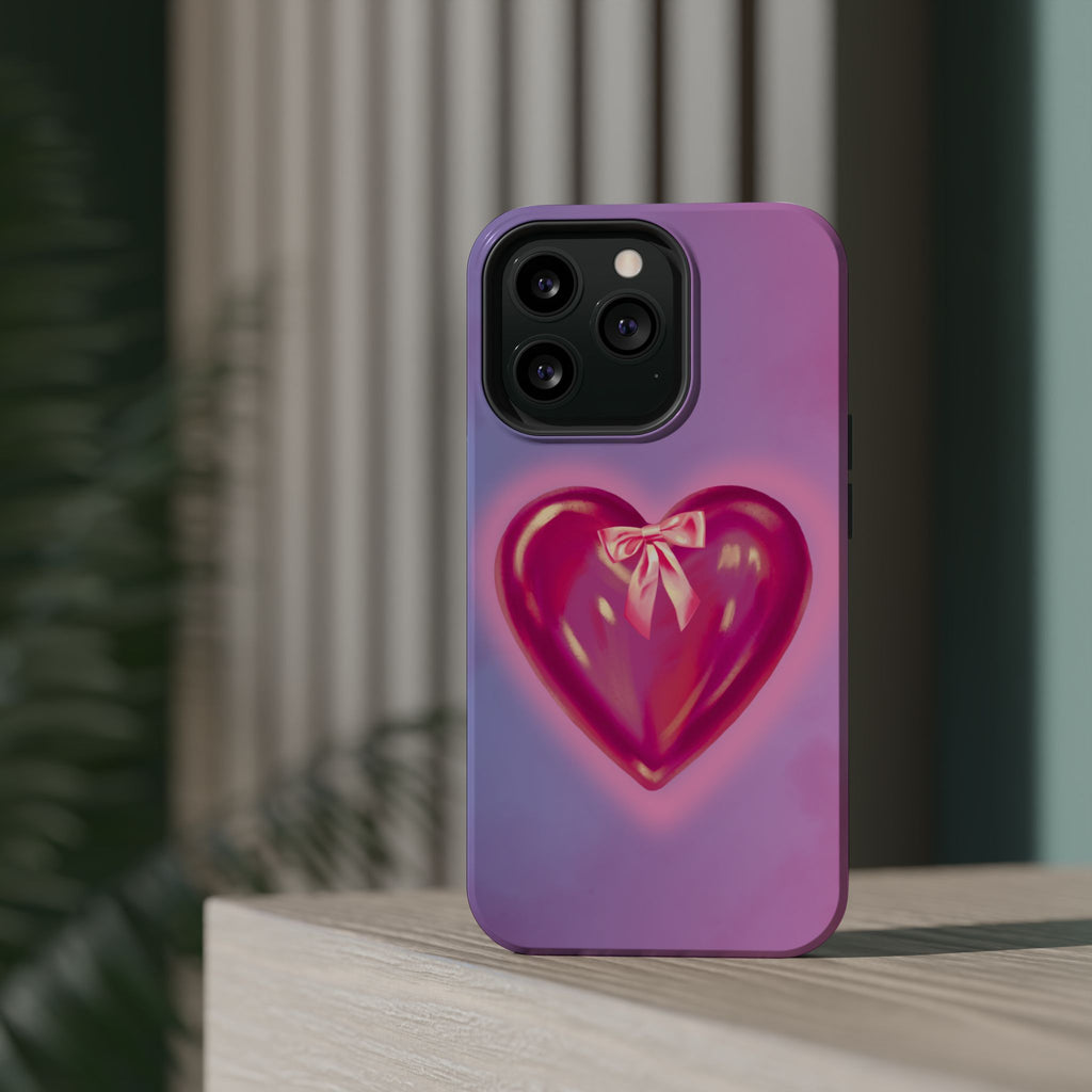 Magnetic Impact-Resistant Case — Pink Shiny Heart Phone Cover