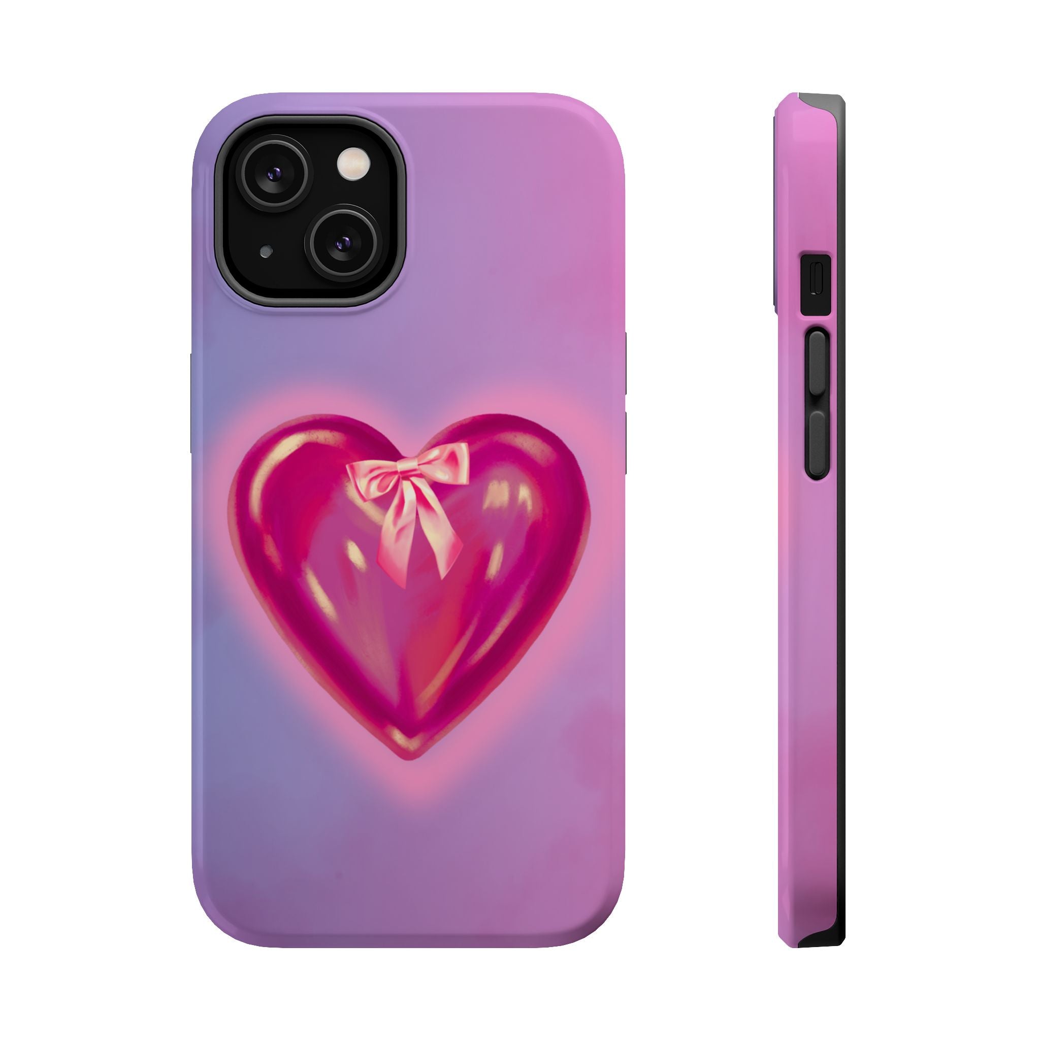 Magnetic Impact-Resistant Case — Pink Shiny Heart Phone Cover