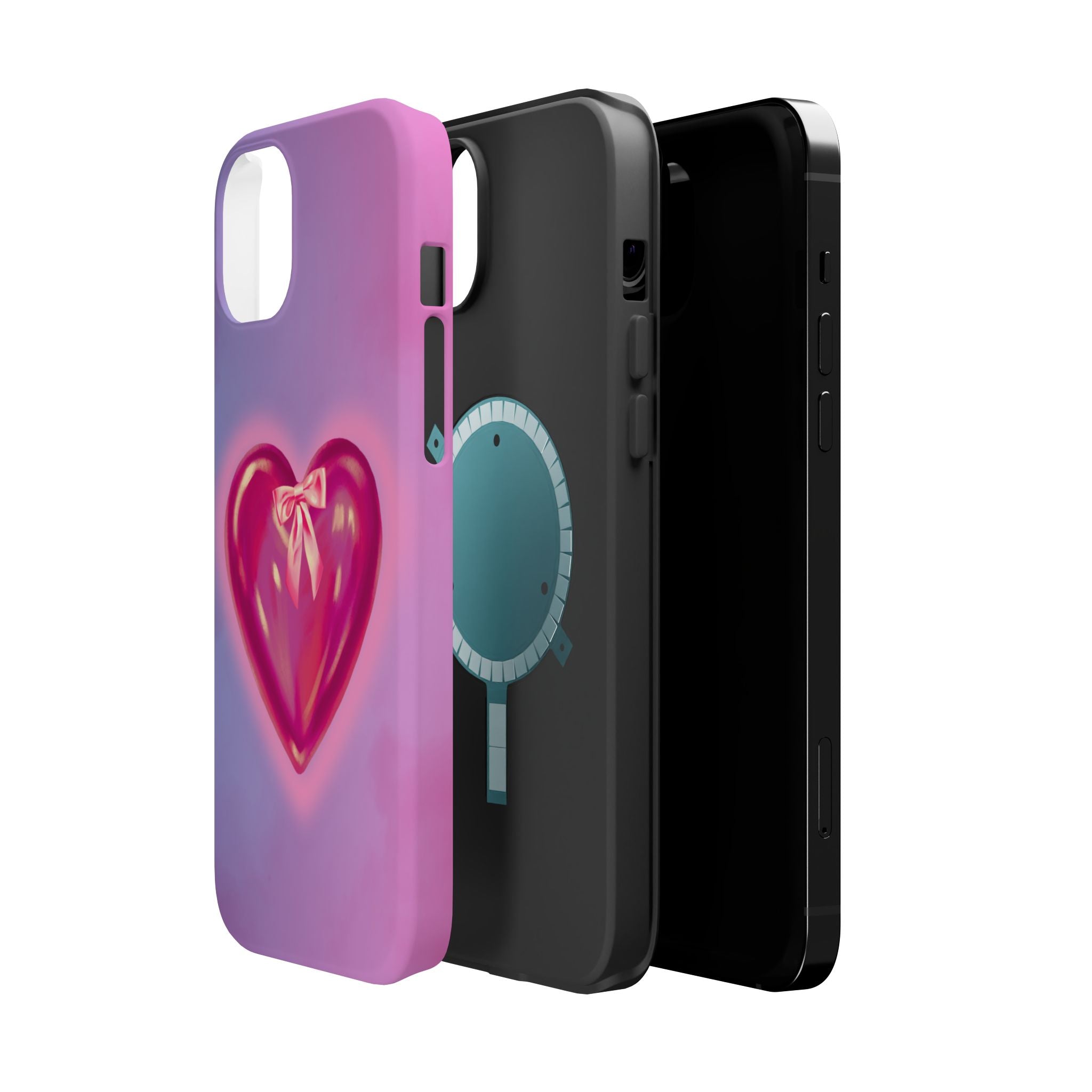 Magnetic Impact-Resistant Case — Pink Shiny Heart Phone Cover