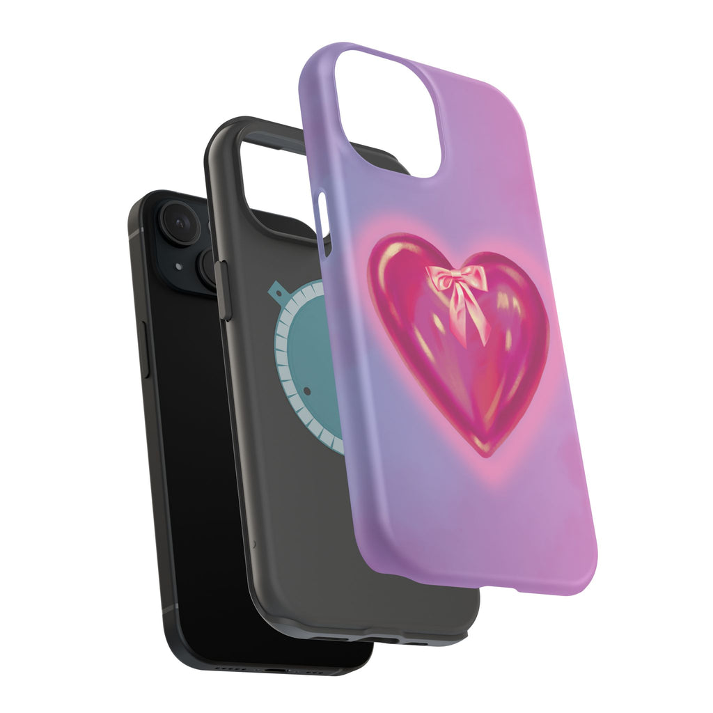 Magnetic Impact-Resistant Case — Pink Shiny Heart Phone Cover