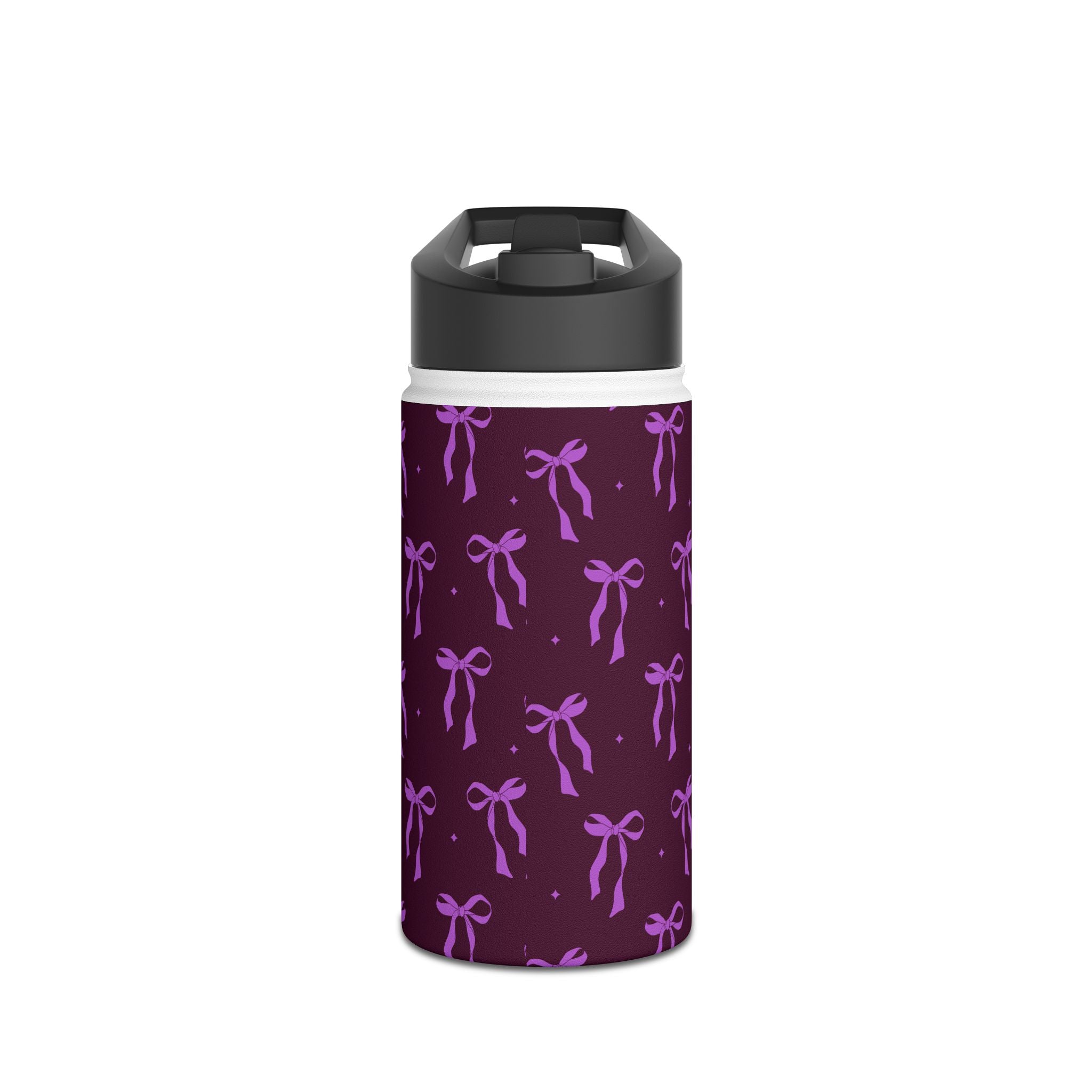 Purple Bow Pattern Stainless Steel Water Bottle — Floral Ribbon Design
