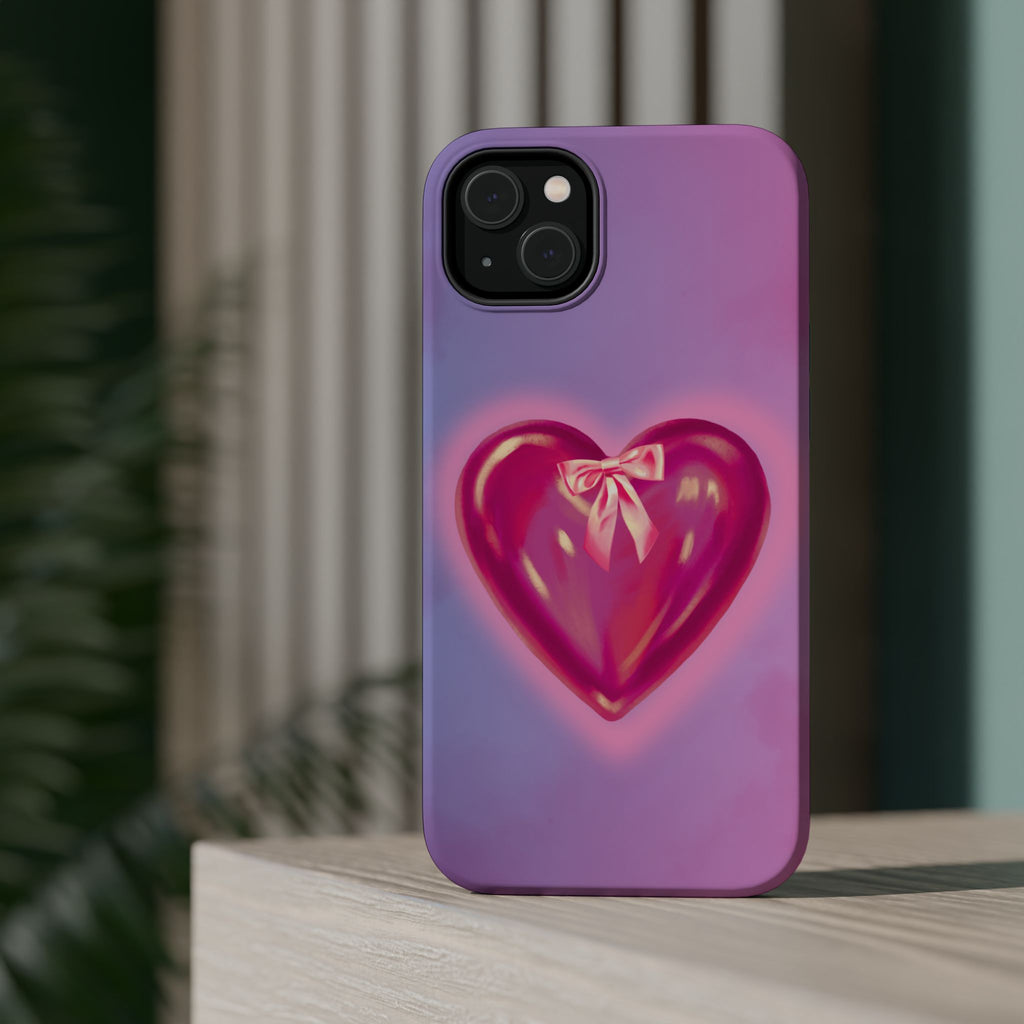 Magnetic Impact-Resistant Case — Pink Shiny Heart Phone Cover