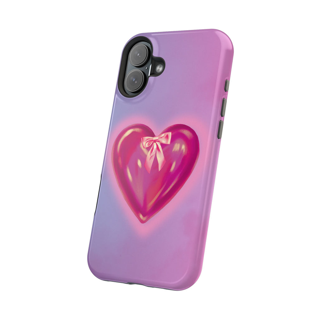 Magnetic Impact-Resistant Case — Pink Shiny Heart Phone Cover