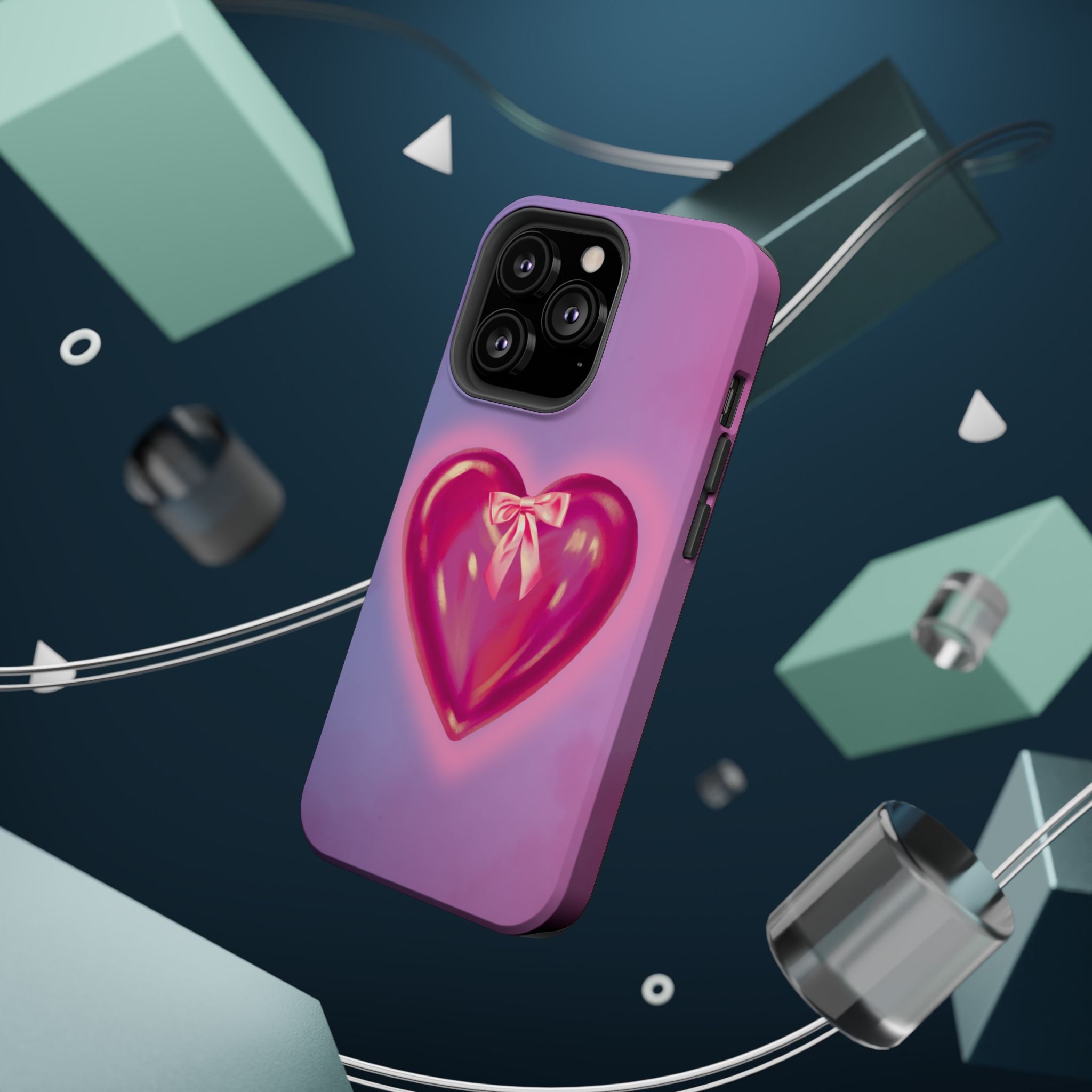Magnetic Impact-Resistant Case — Pink Shiny Heart Phone Cover